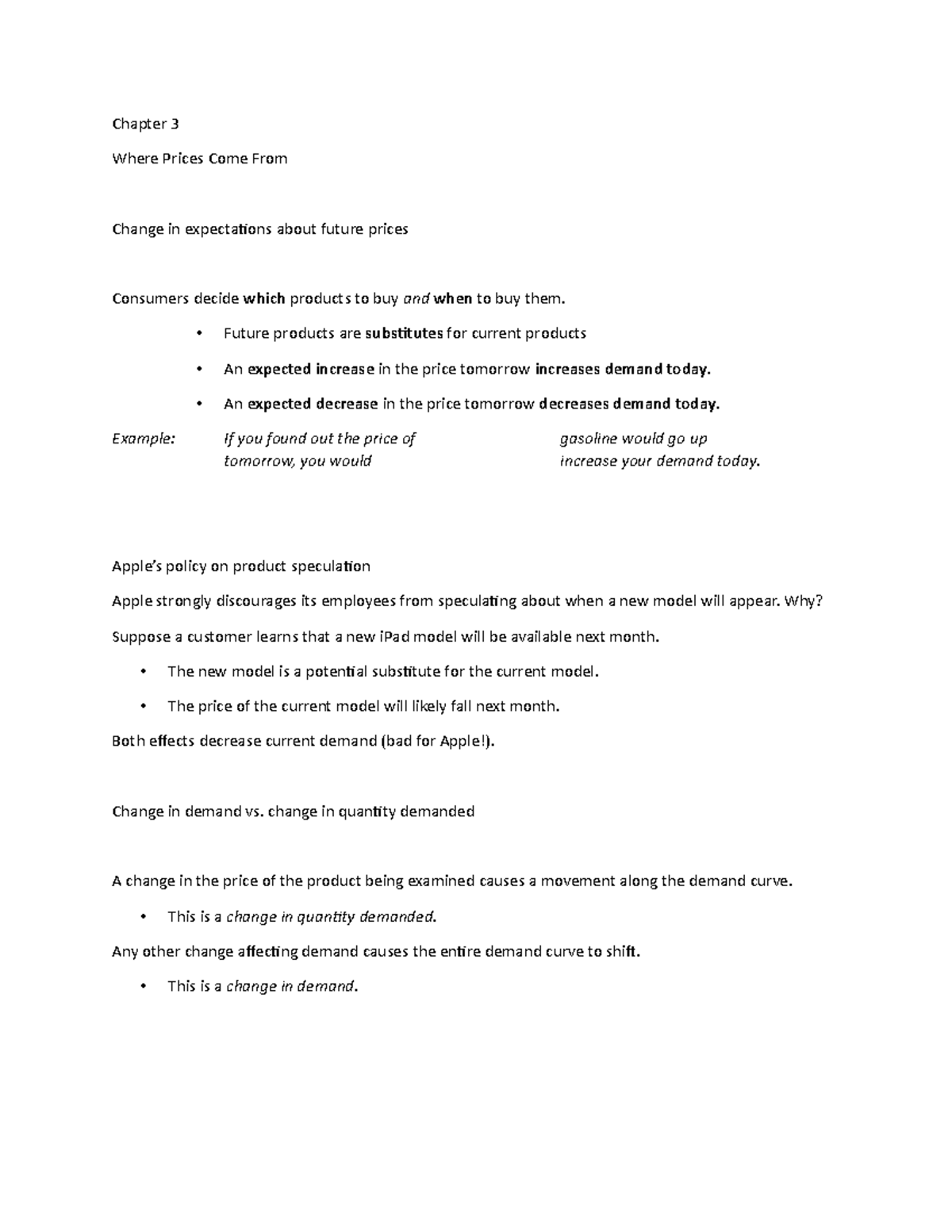 Chapter 3 Lecture Notes 3 - Chapter 3 Where Prices Come From Change in ...