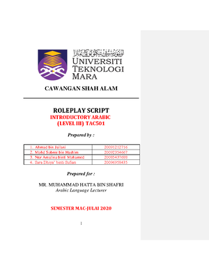 Format Skrip Roleplay Bahasa Arab Cawangan Shah Alam Roleplay Script Introductory Arabic Level Studocu
