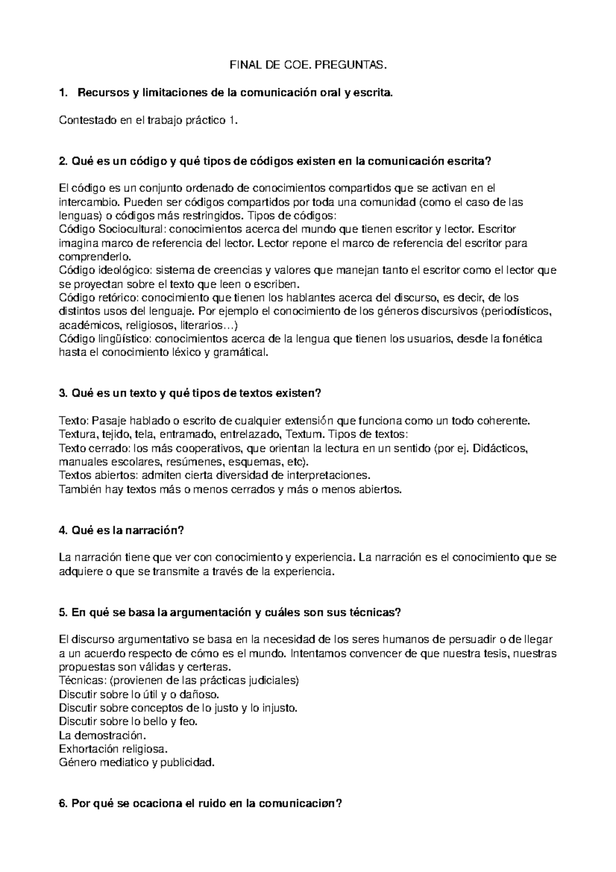 Examen 2018, Preguntas Y Respuestas - FINAL DE COE. PREGUNTAS. 1 ...