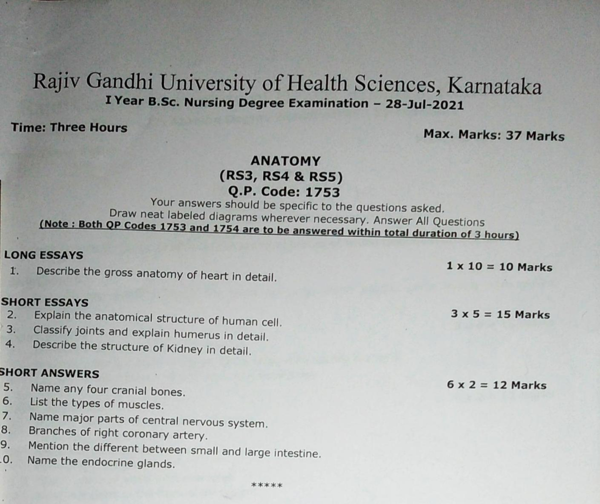 Anatomy Question Papers Bsc.nursing Studocu