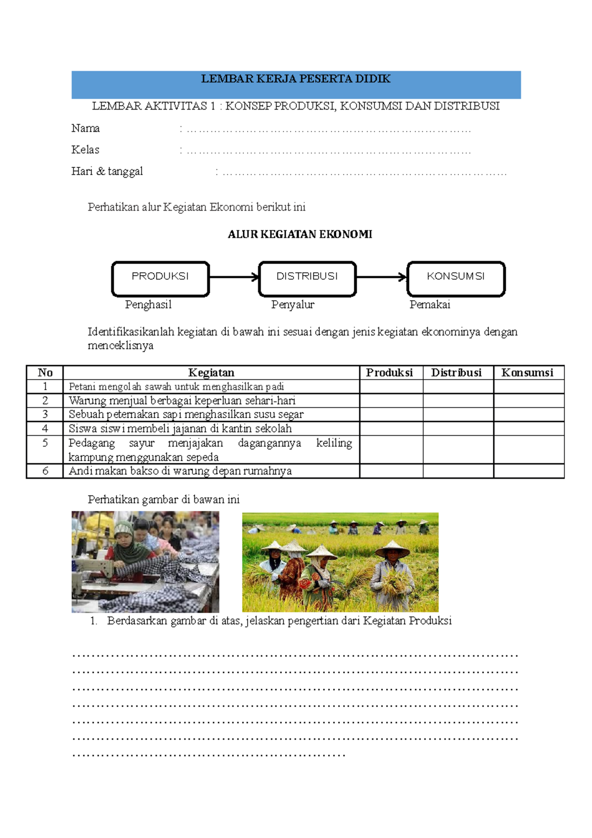 LKPD BAB 2 Kelas X Konsep Produksi, Konsumsi DAN Distribusi - PRODUKSI