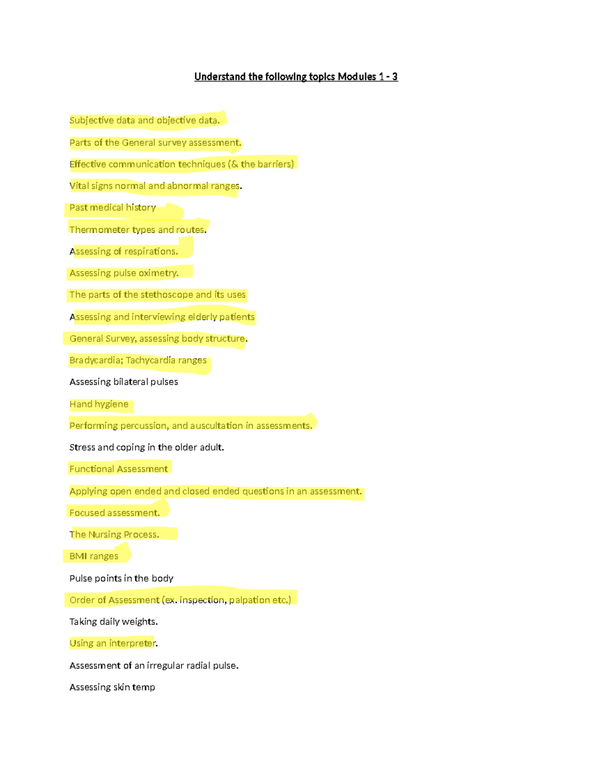 NUR 216 Exam 1 Study g - Lecture notes - Understand the following ...