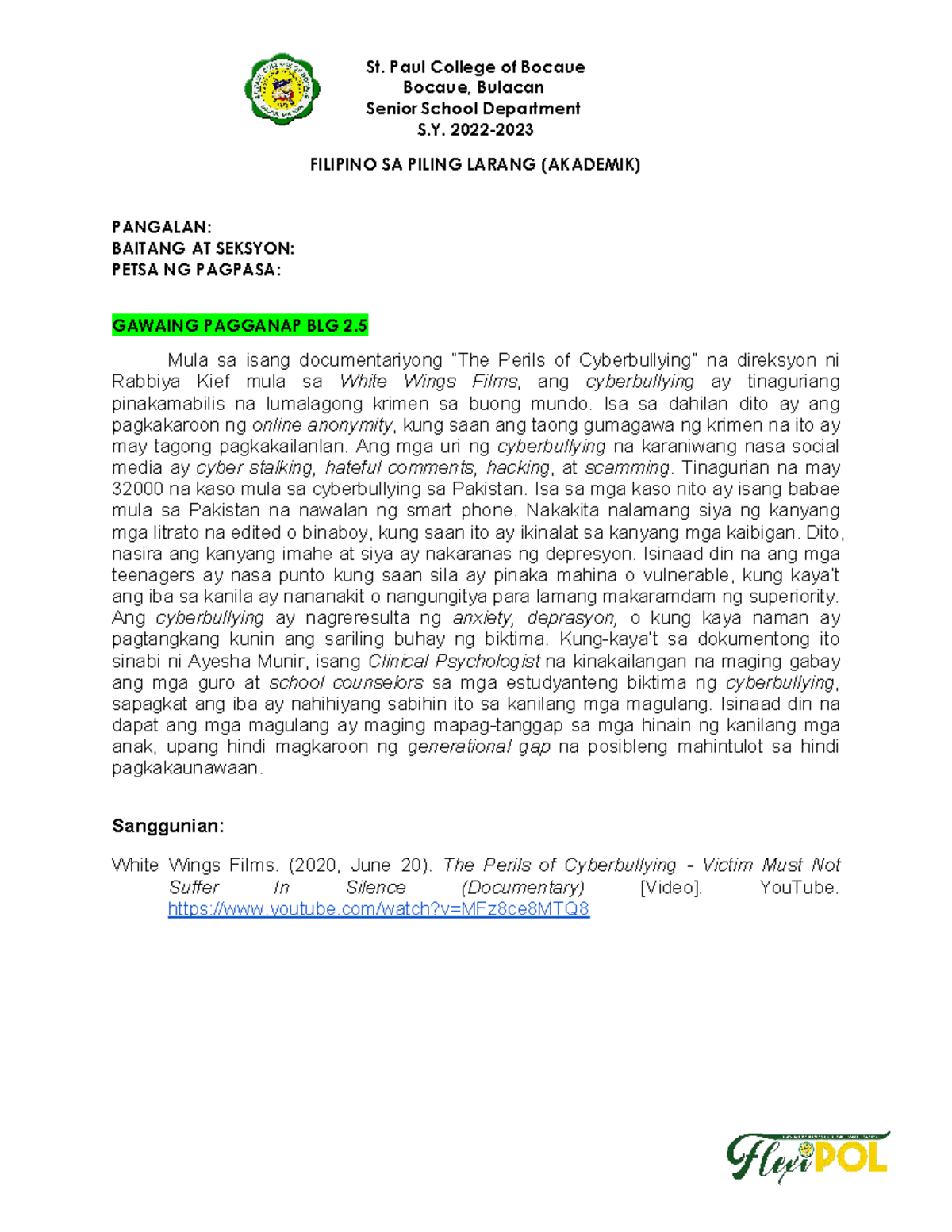 BUOD Santos AIKO - St. Paul College of Bocaue Bocaue, Bulacan Senior