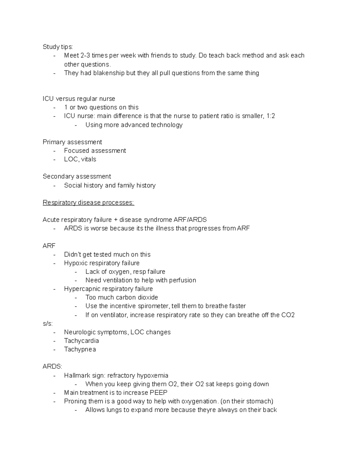 critical care nursing lecture notes