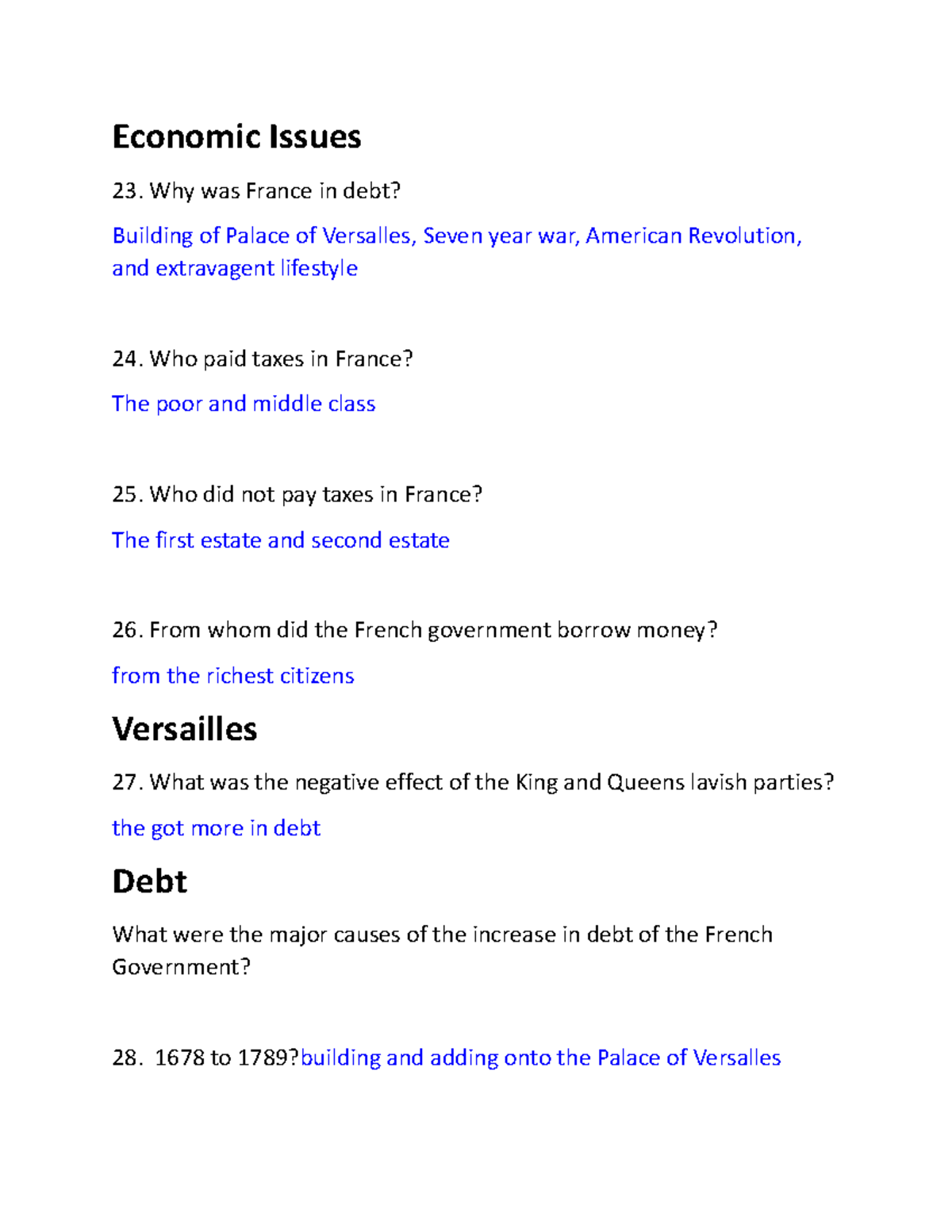 Questions french rev pt3 Economic Issues Why was France in debt