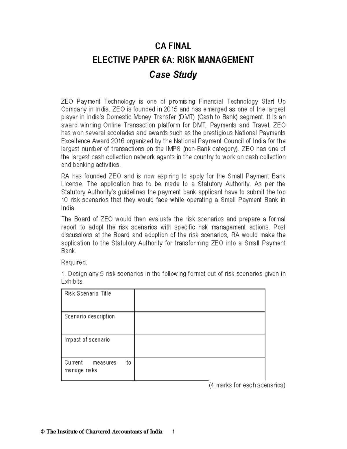 ca final risk management case study