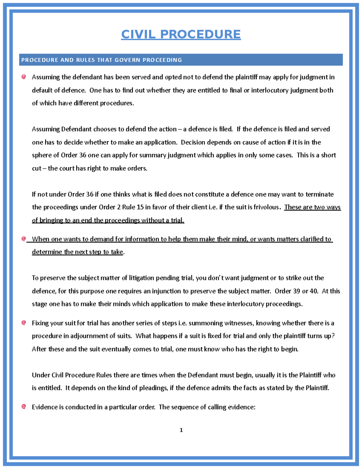The Notes on Civil Procedure in Kenya. - CIVIL PROCEDURE PROCEDURE AND ...