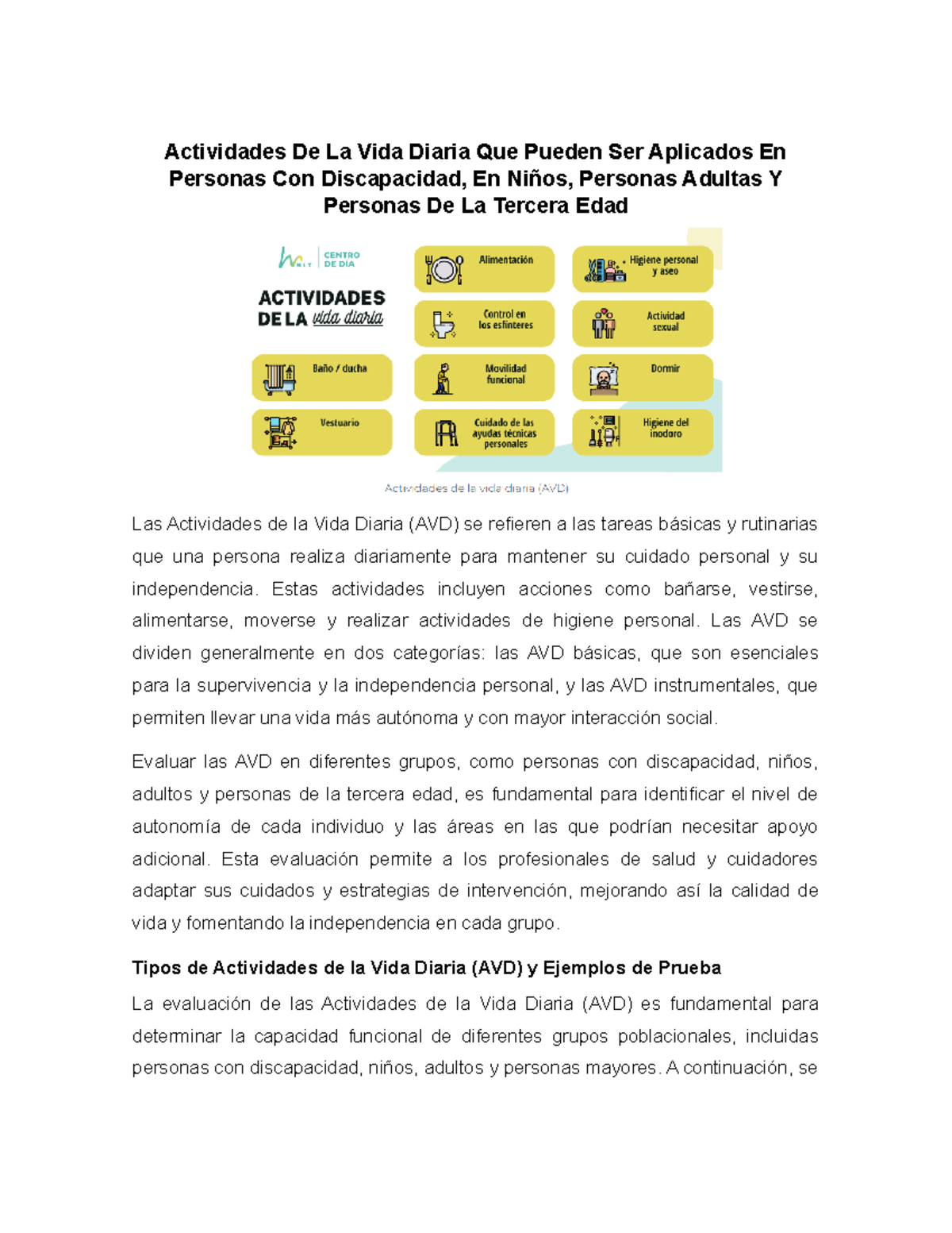 Actividades De La Vida Diaria Que Pueden Ser Aplicados En Personas Con ...