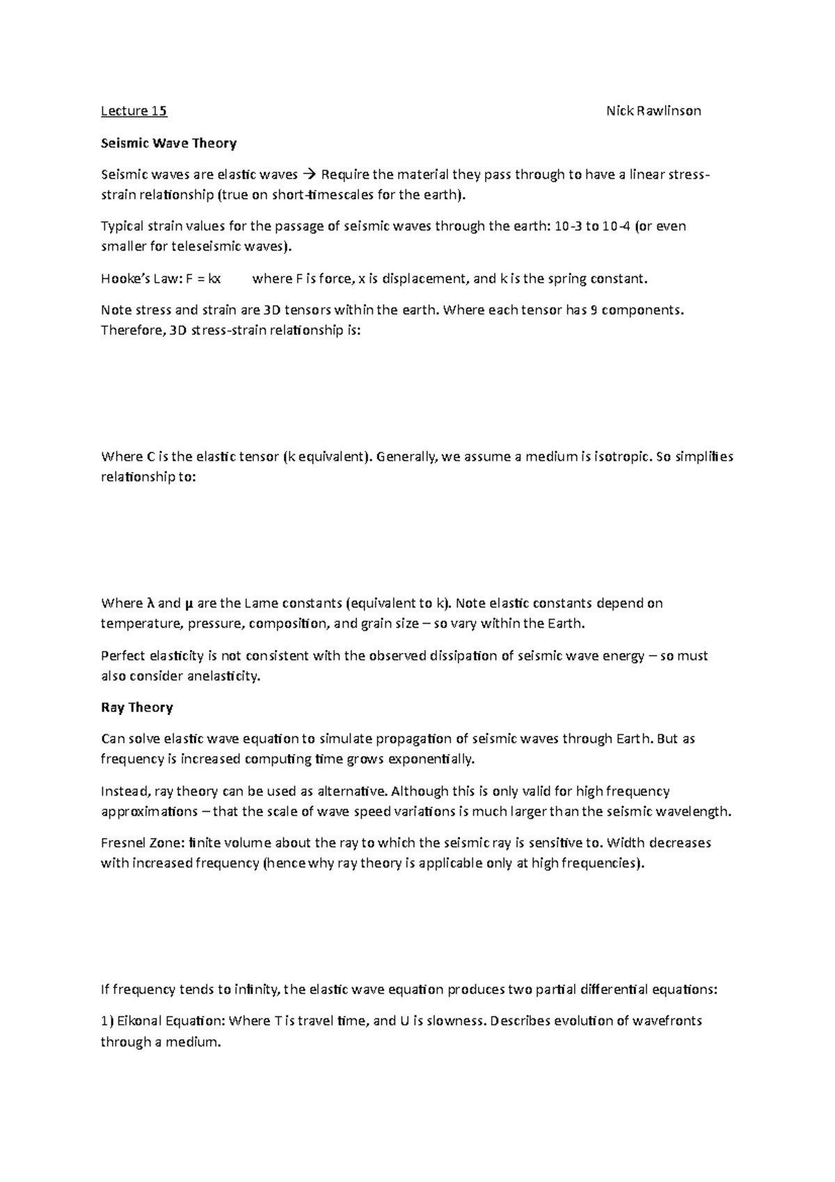 Lecture 15 Rawlinson - Lecture 15 Nick Rawlinson Seismic Wave Theory ...