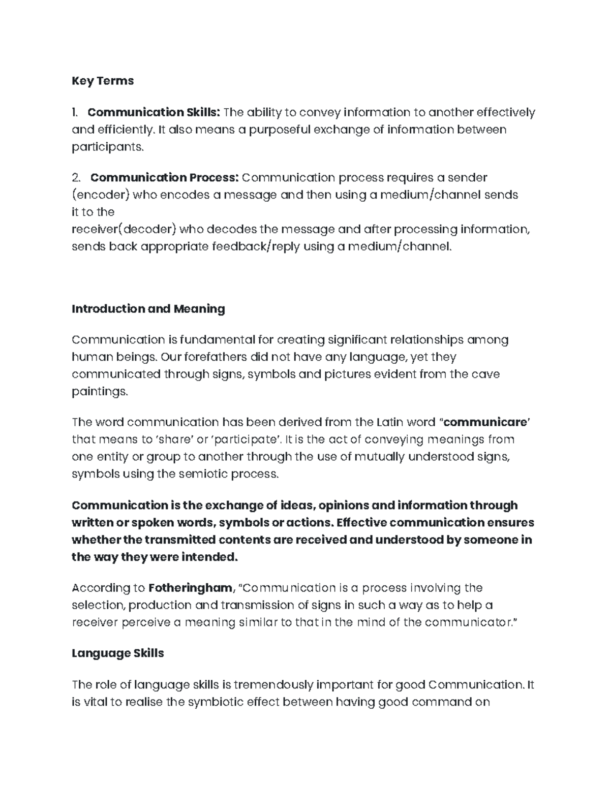 Communication Skills - various processes and elements of communcation ...
