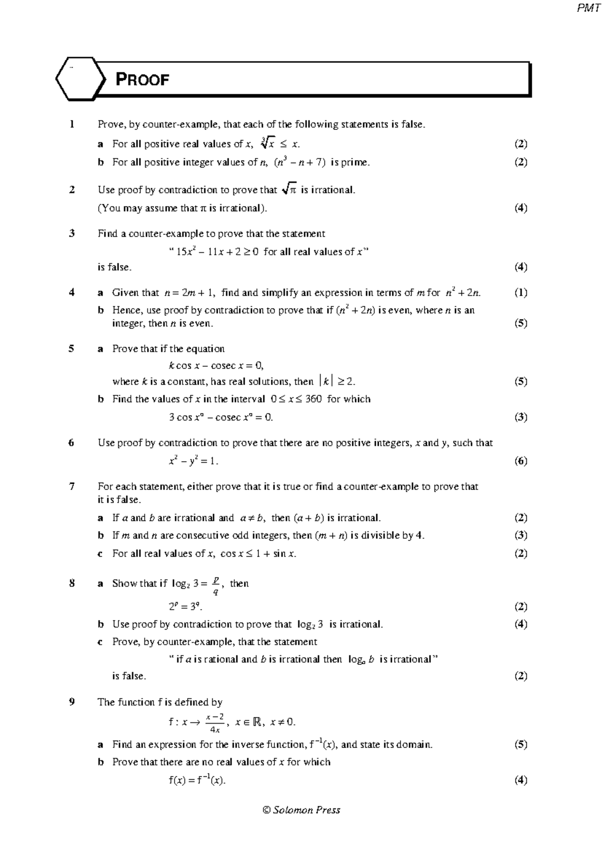 2a. Mixed exam-style questions on proof - Solomon Press PROOF 1 Prove ...