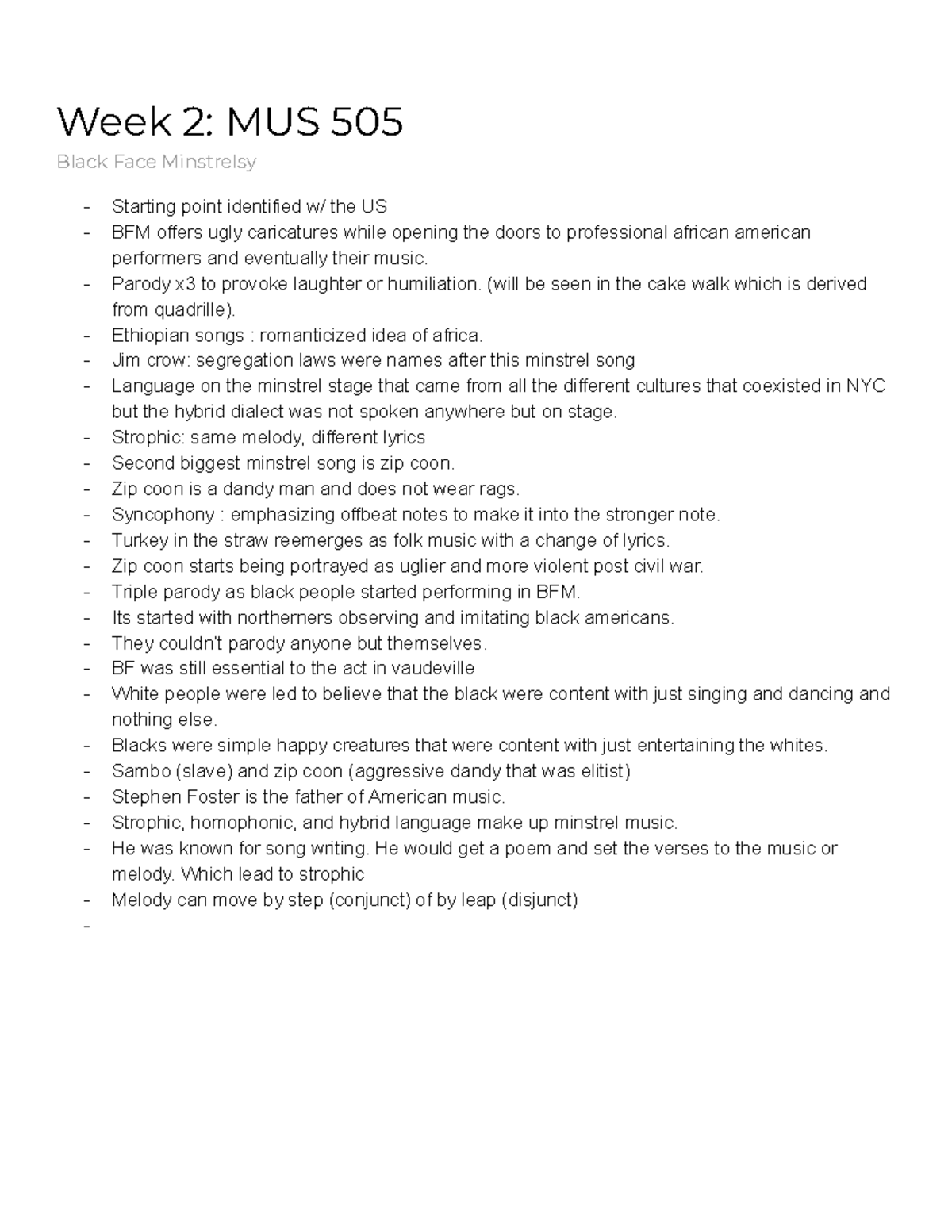MUS 505 week 2 - Week 2 notes - MUS 505 - Toronto Met - Studocu