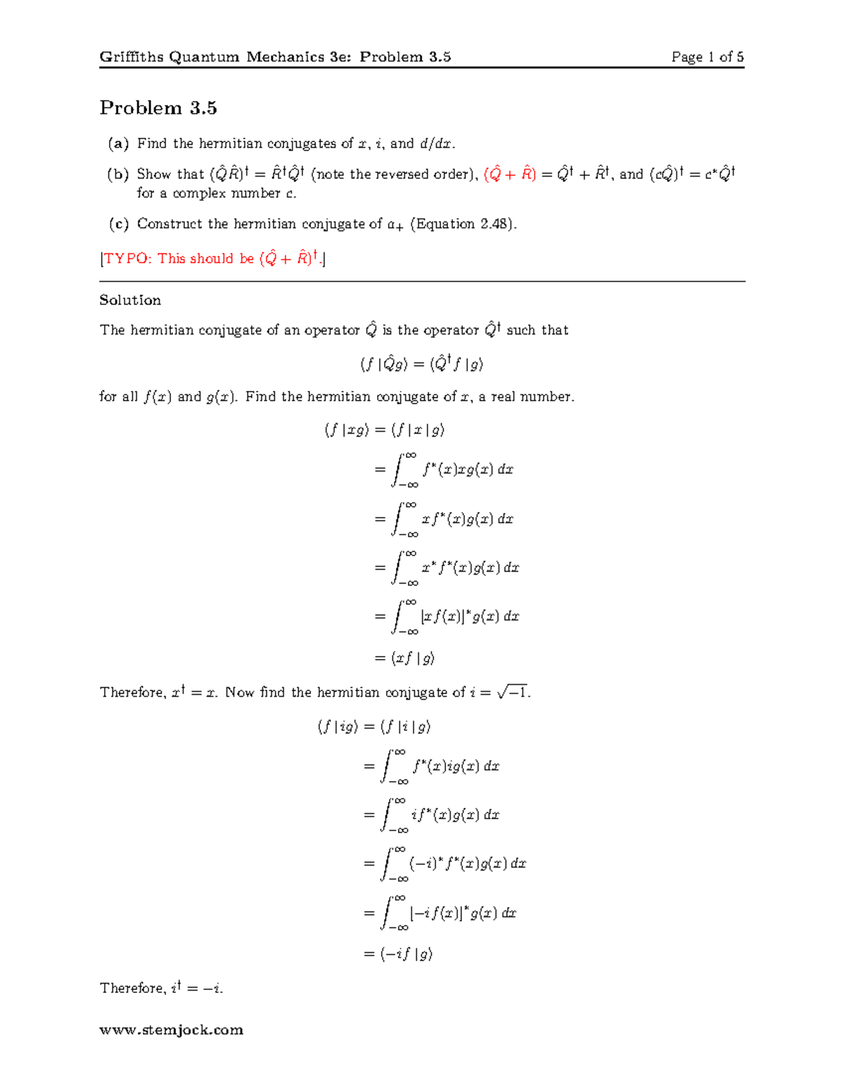 Griffiths QMCh 3p5 - Formlise - Problem 3. (a) Find The Hermitian ...