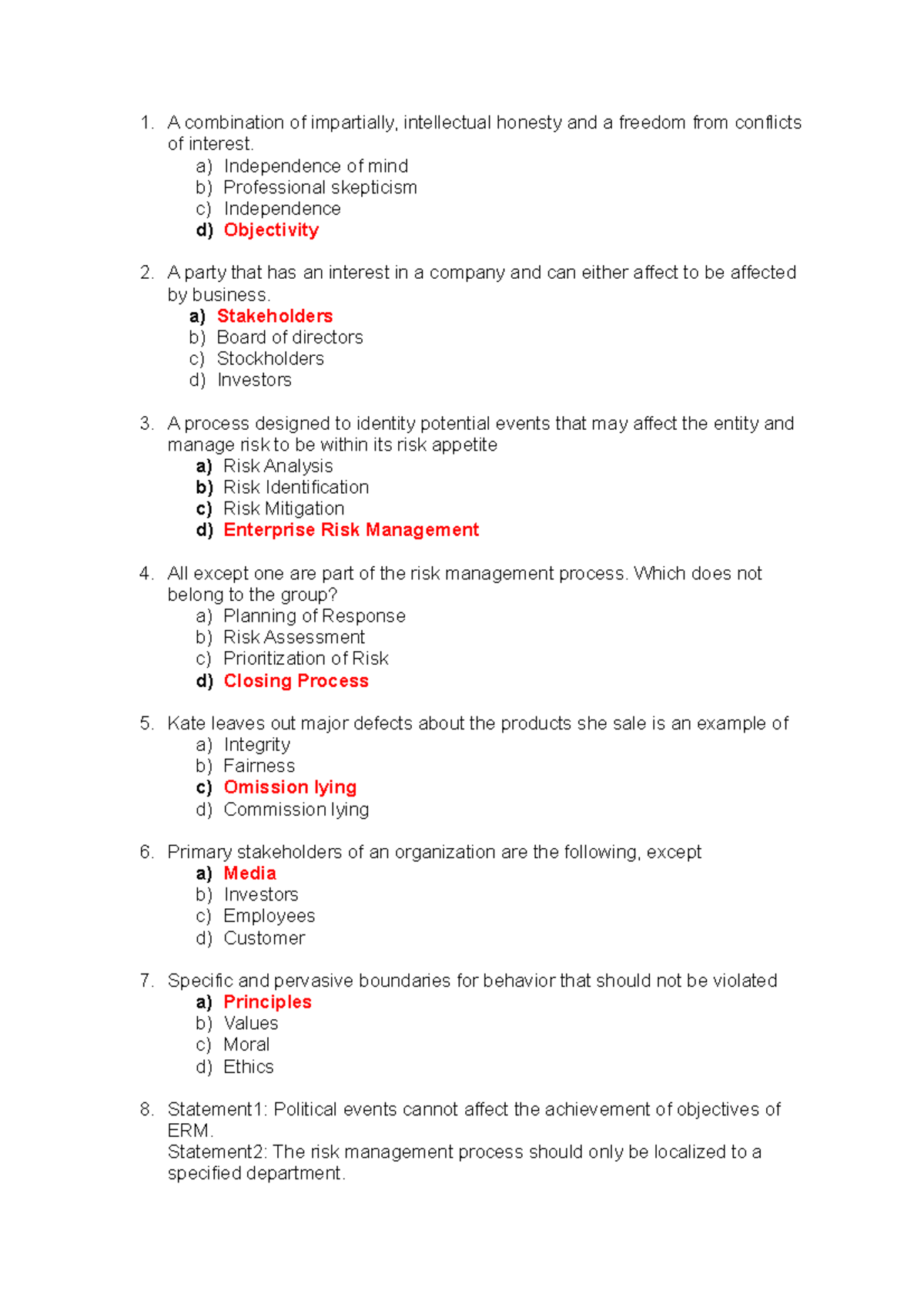 CODE OF Ethics - A combination of impartially, intellectual honesty and