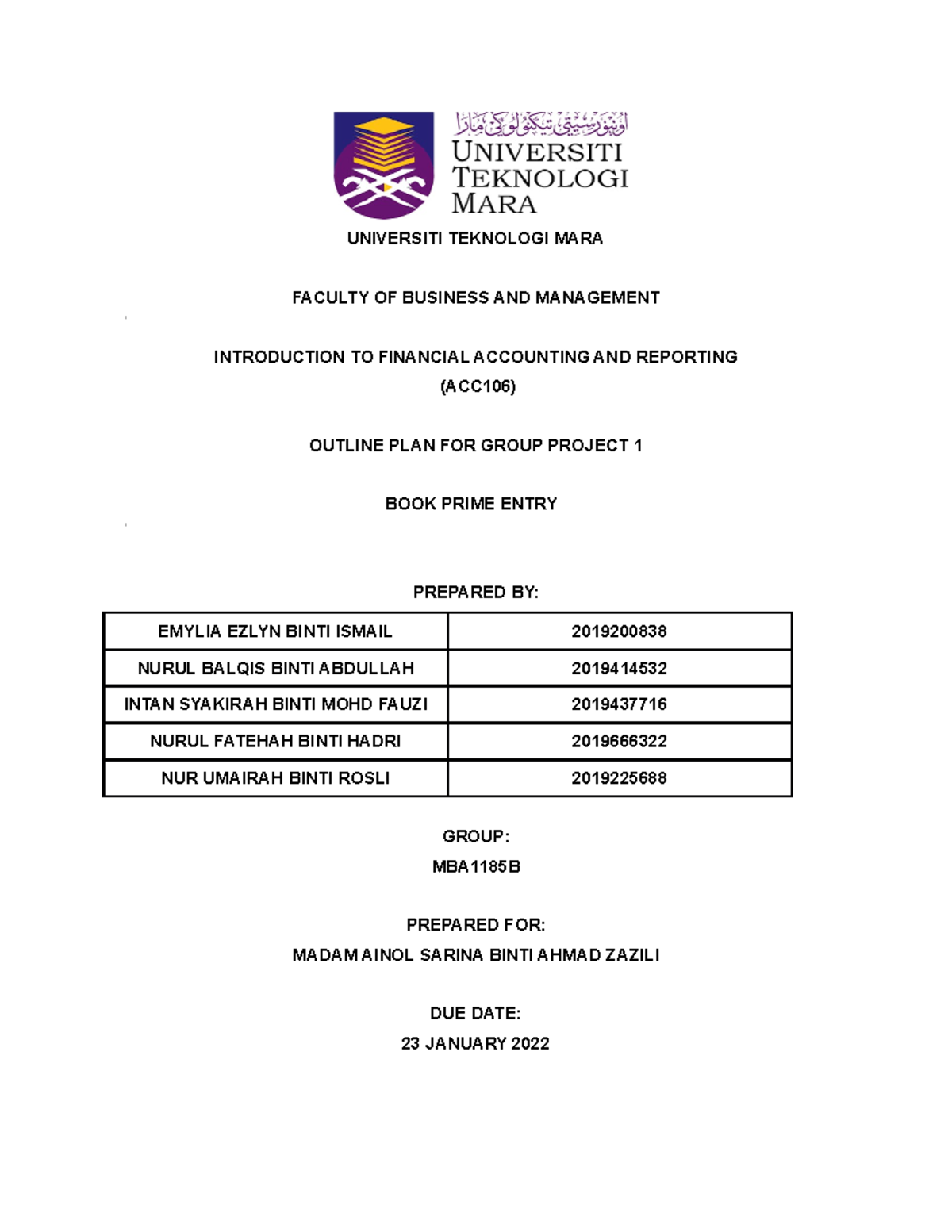 Acc106 Group Project 1 Assignment Universiti Teknologi Mara Faculty Of Business And Management Acc106 Group Project 1 Assignment Universiti Teknologi Mara Faculty Of Business And Management