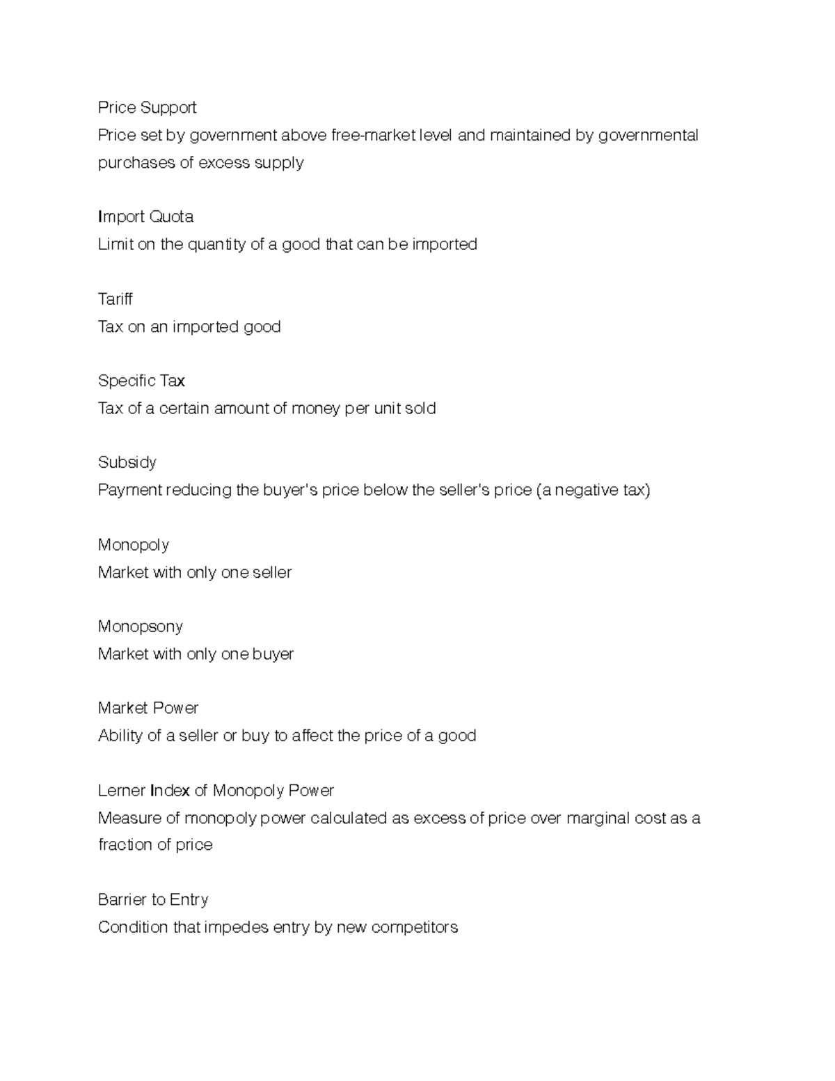 Econ501 4 ECON 501 study guide Price Support Price set by