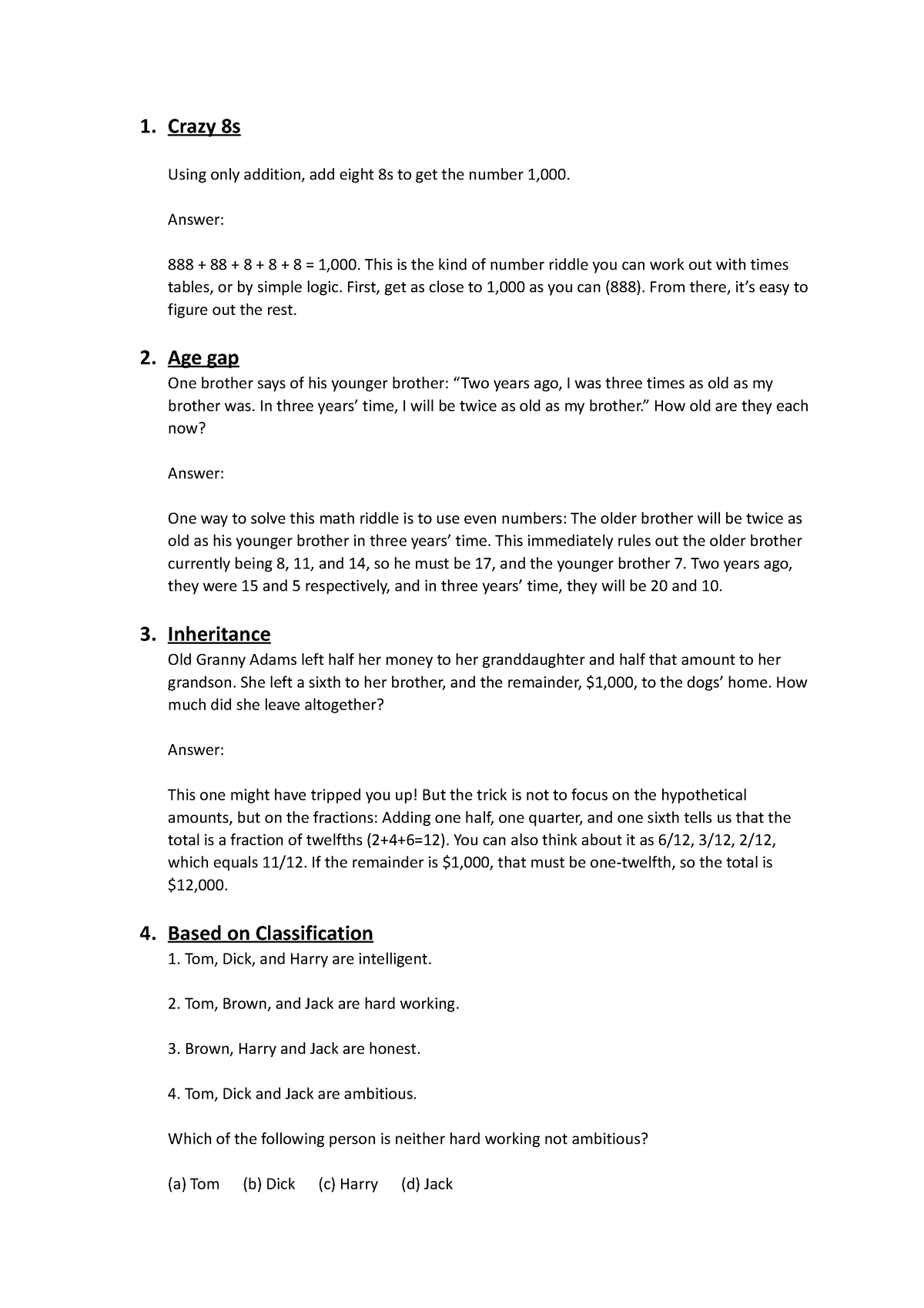 Cabison Act - try - 1. Crazy 8s Using only addition, add eight 8s to ...