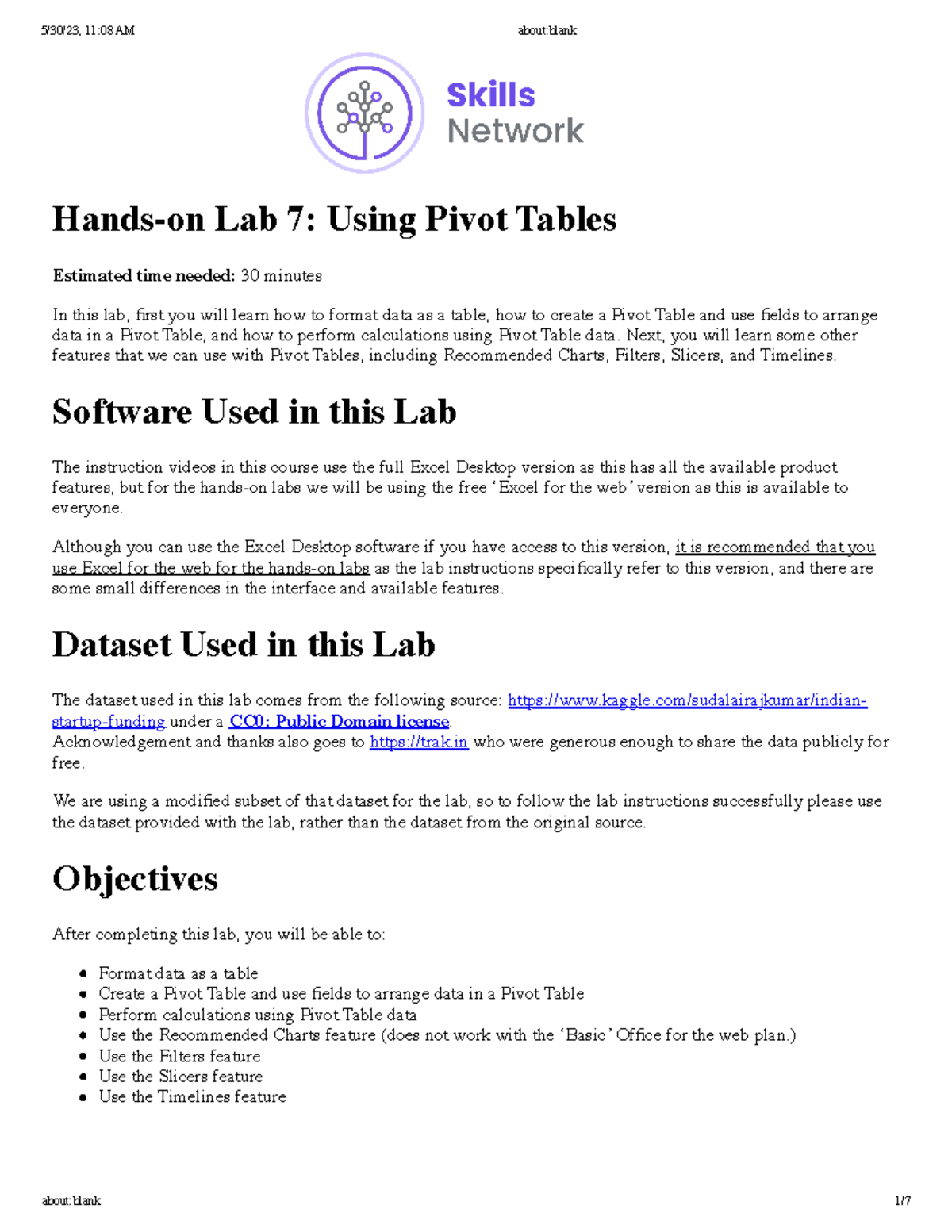 Hands on Lab 7.docx Handson Lab 7 Using Pivot Tables Estimated time