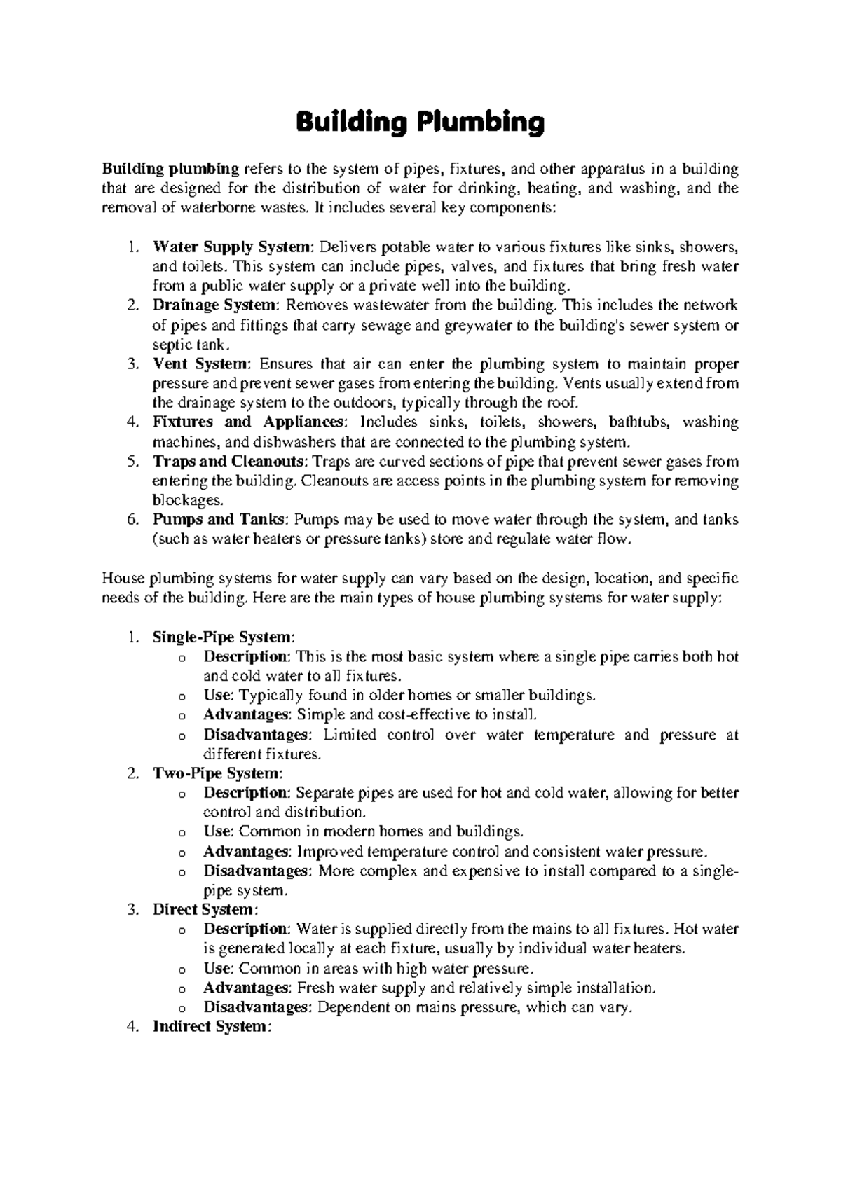 Unit V Building Plumbing - Building Plumbing Building plumbing refers ...