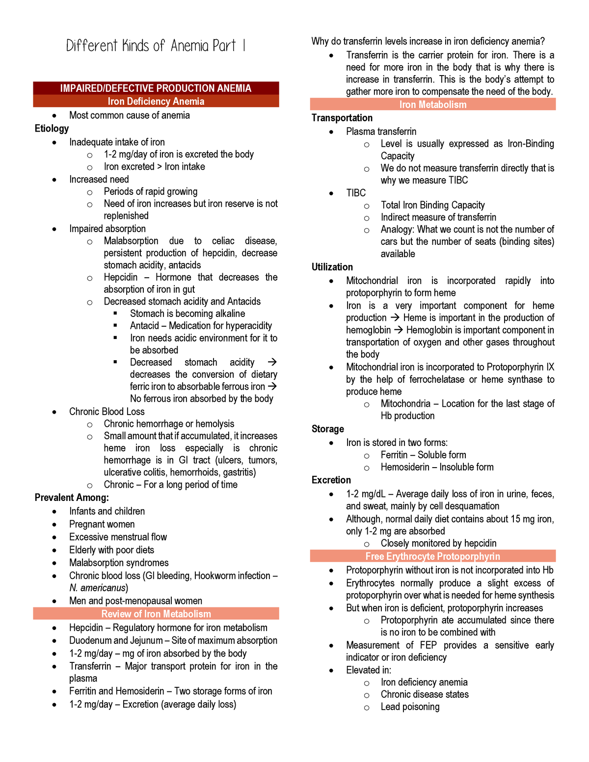 10 Different Kinds of Anemia - americanus) x Men and post-menopausal ...