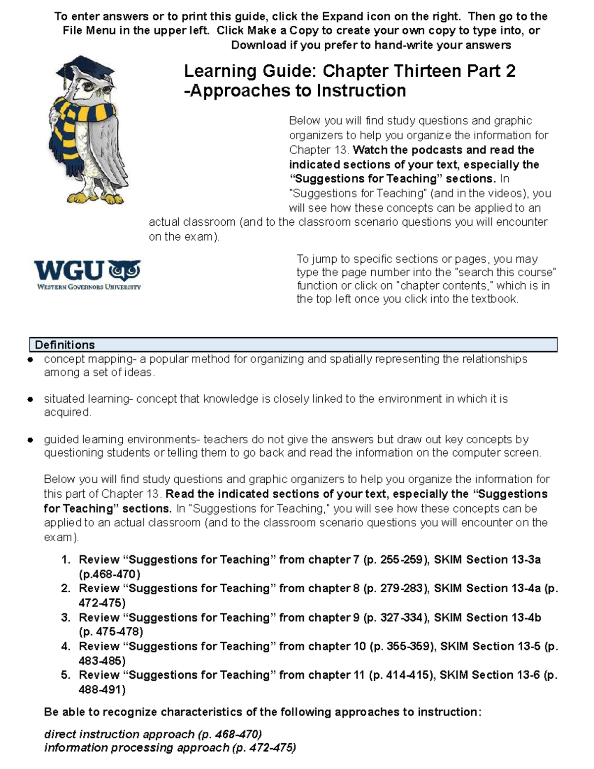 Copy Of Chapter 13 Learning Guide Part 2 - To Enter Answers Or To Print ...