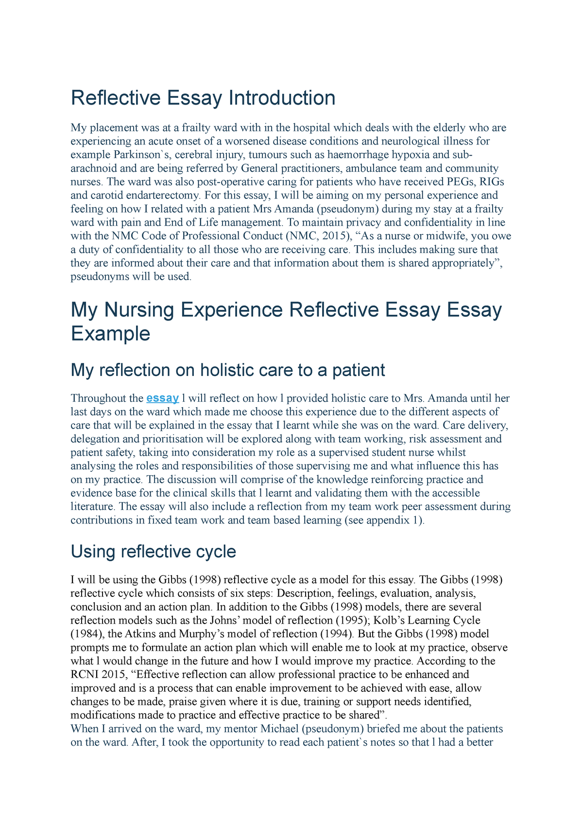 reflective writing in nursing