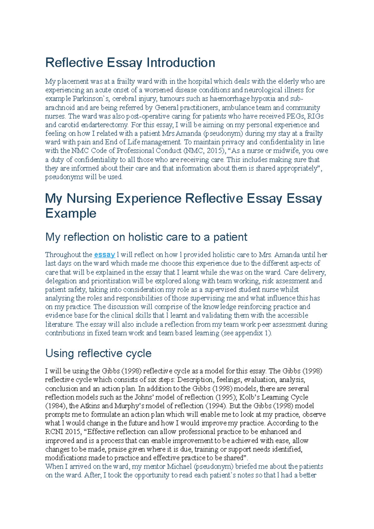 examples of reflective essays for revalidation