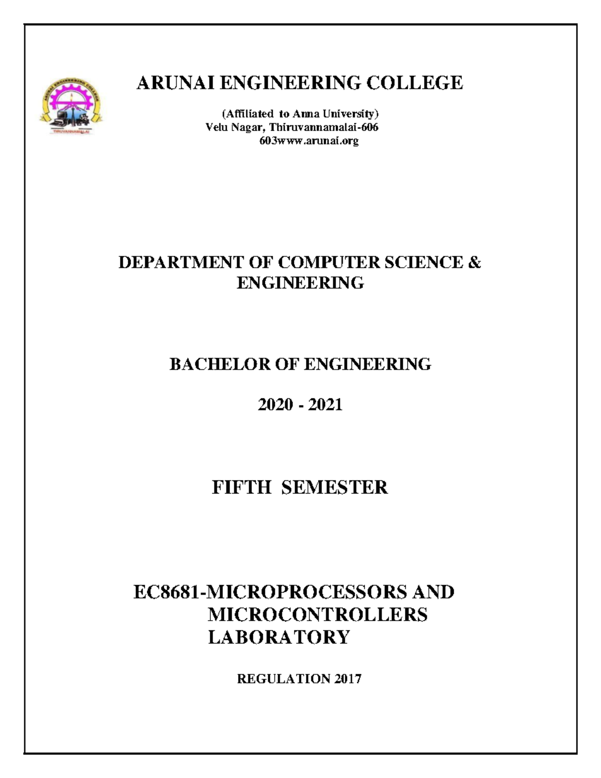 EC8681 MPMC LAB Manual - Lab Experiments - ARUNAI ENGINEERING COLLEGE ...