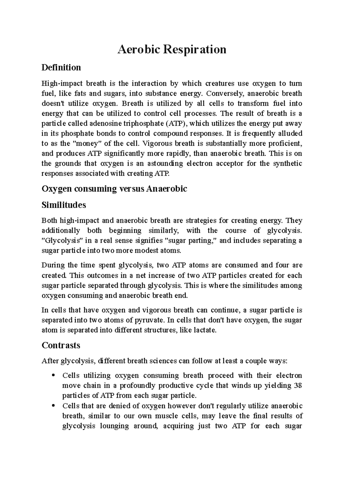 Aerobic Respiration - High-impact Breath Is The Interaction By Which 