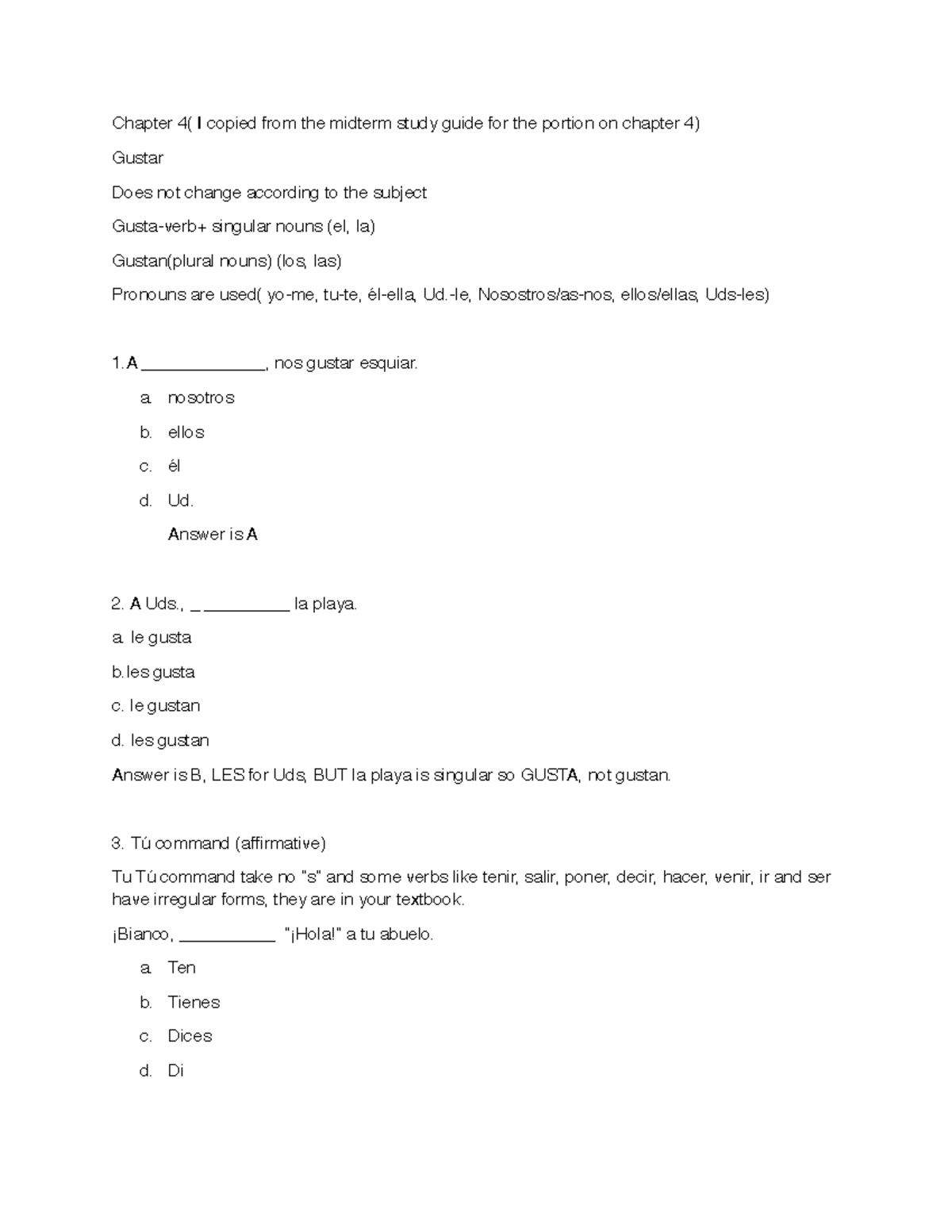 Spanish-Study Guide Final - Chapter 4( I Copied From The Midterm Study ...