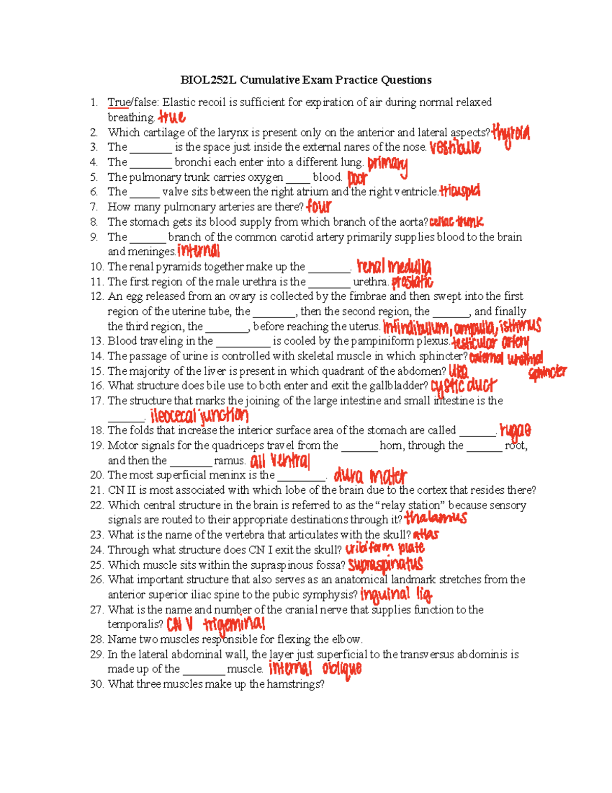 Final EXAM Review Guide (Lab) - BIOL252L Cumulative Exam Practice ...