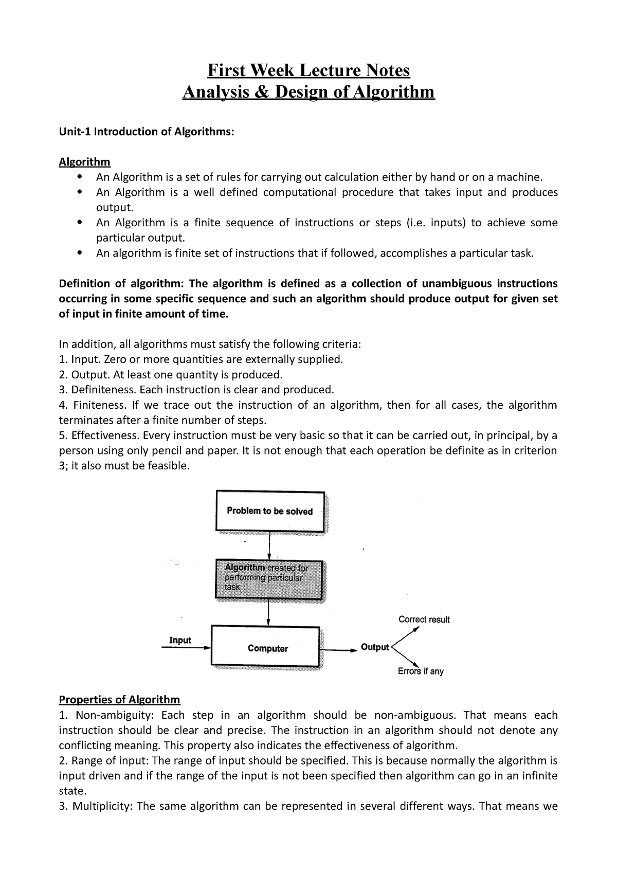 ADA Week1 Notes - Computer Science - First Week Lecture Notes Analysis ...