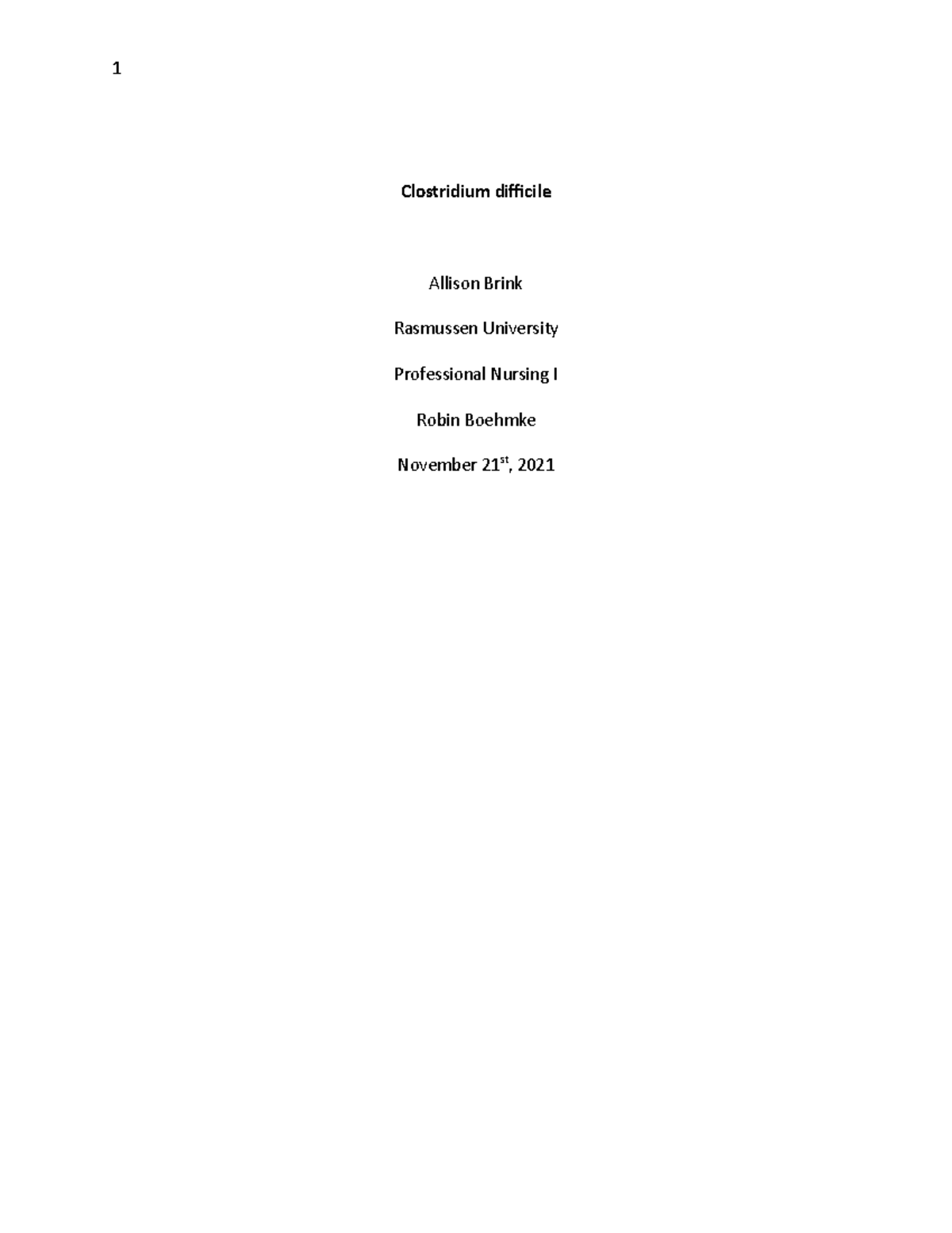 mod 7 written assignment - Clostridium difficile Allison Brink ...