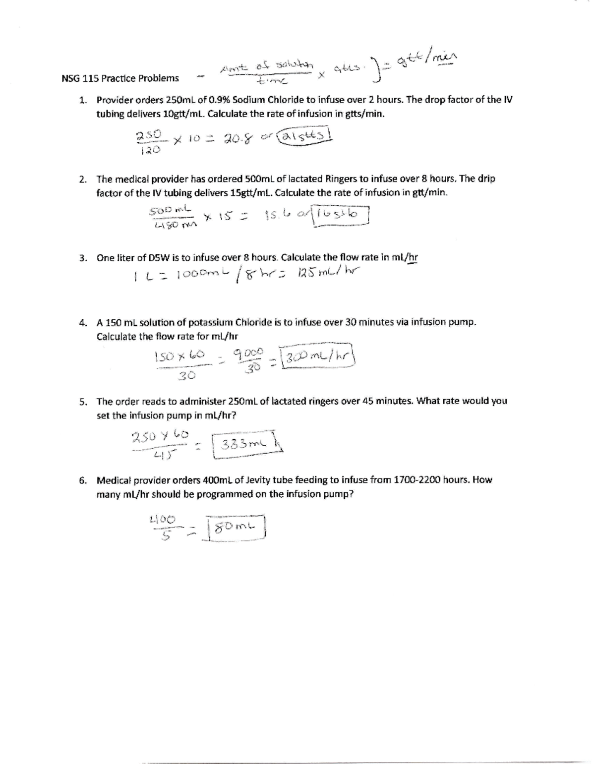 Drip factors practice nsg 115 - NSG 211 - Studocu