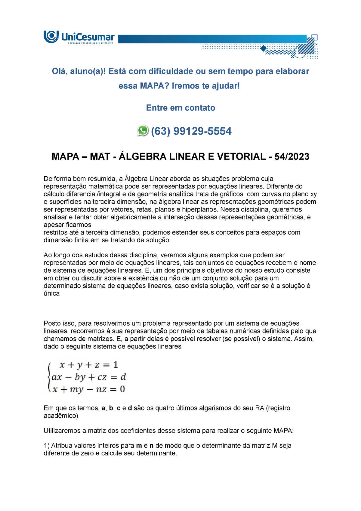 MAPA - MAT - TÓPICOS ESPECIAIS EM MATEMÁTICA - 54/2023