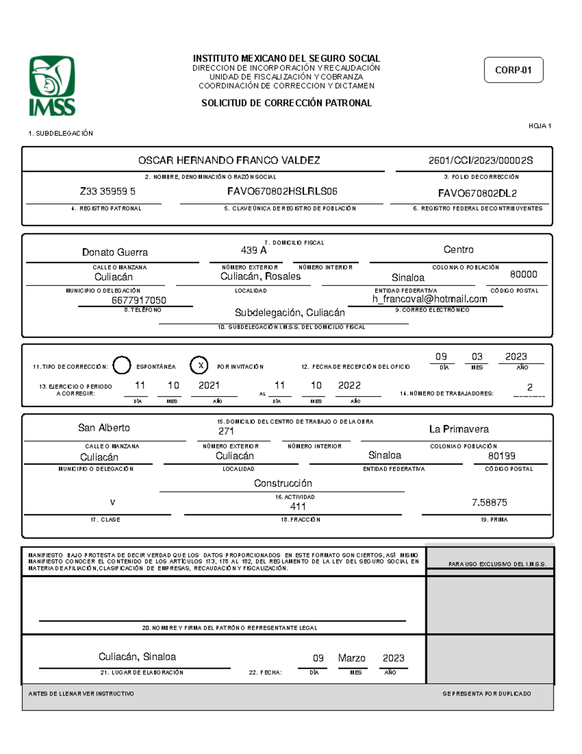 CORP-01 - Datos requeridos para anexar ante el IMSS - INSTITUTO ...