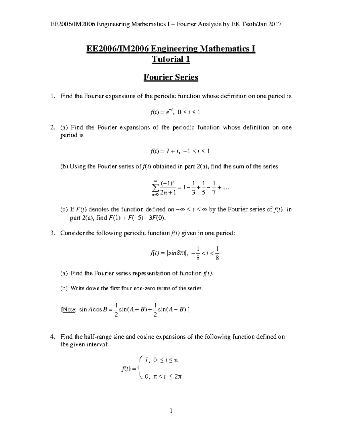 EE2006-Tut 1 By EK Teoh @ Jan 2017 - EE2006/IM2006 Engineering ...