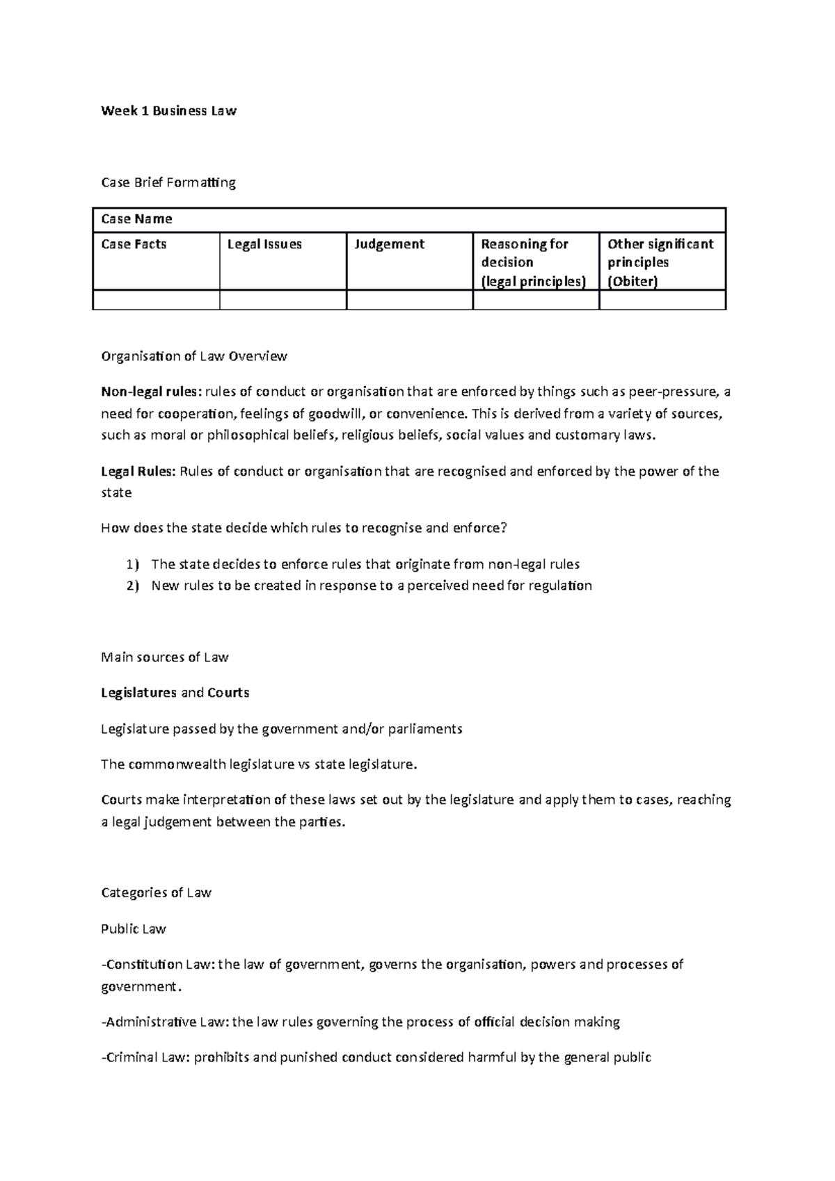 Week 1 Lecture notes - Week 1 Business Law Case Brief Formatting Case ...