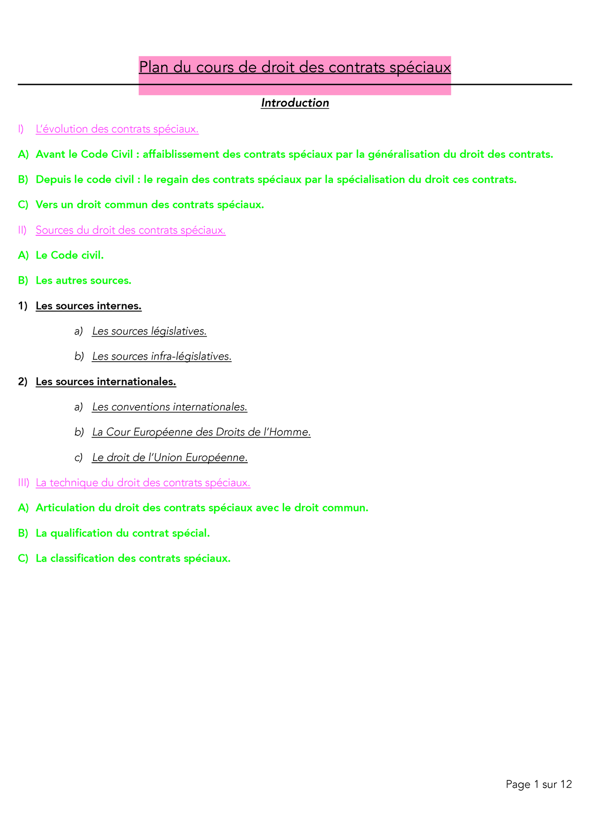 Plan Cours Droit Des Contrats Spéciaux - Plan Du Cours De Droit Des ...