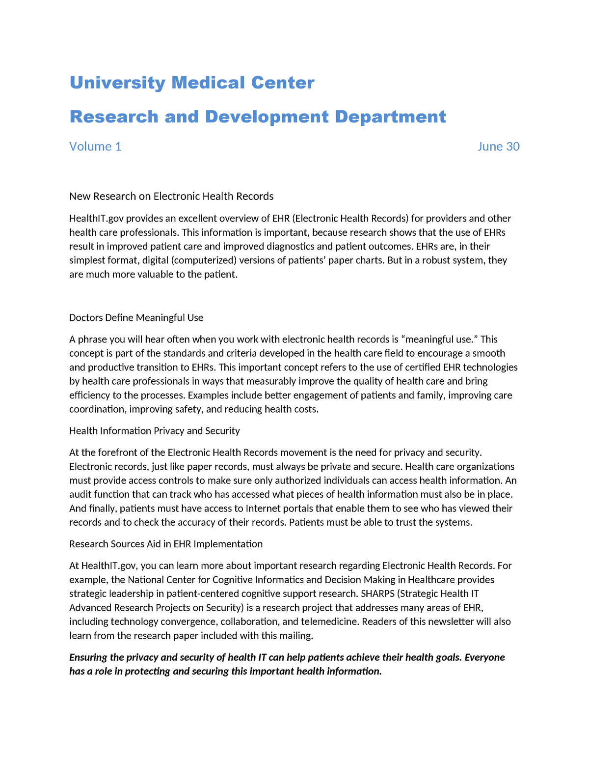 Horner Word 3G Research Paper and Newsletter - University Medical ...