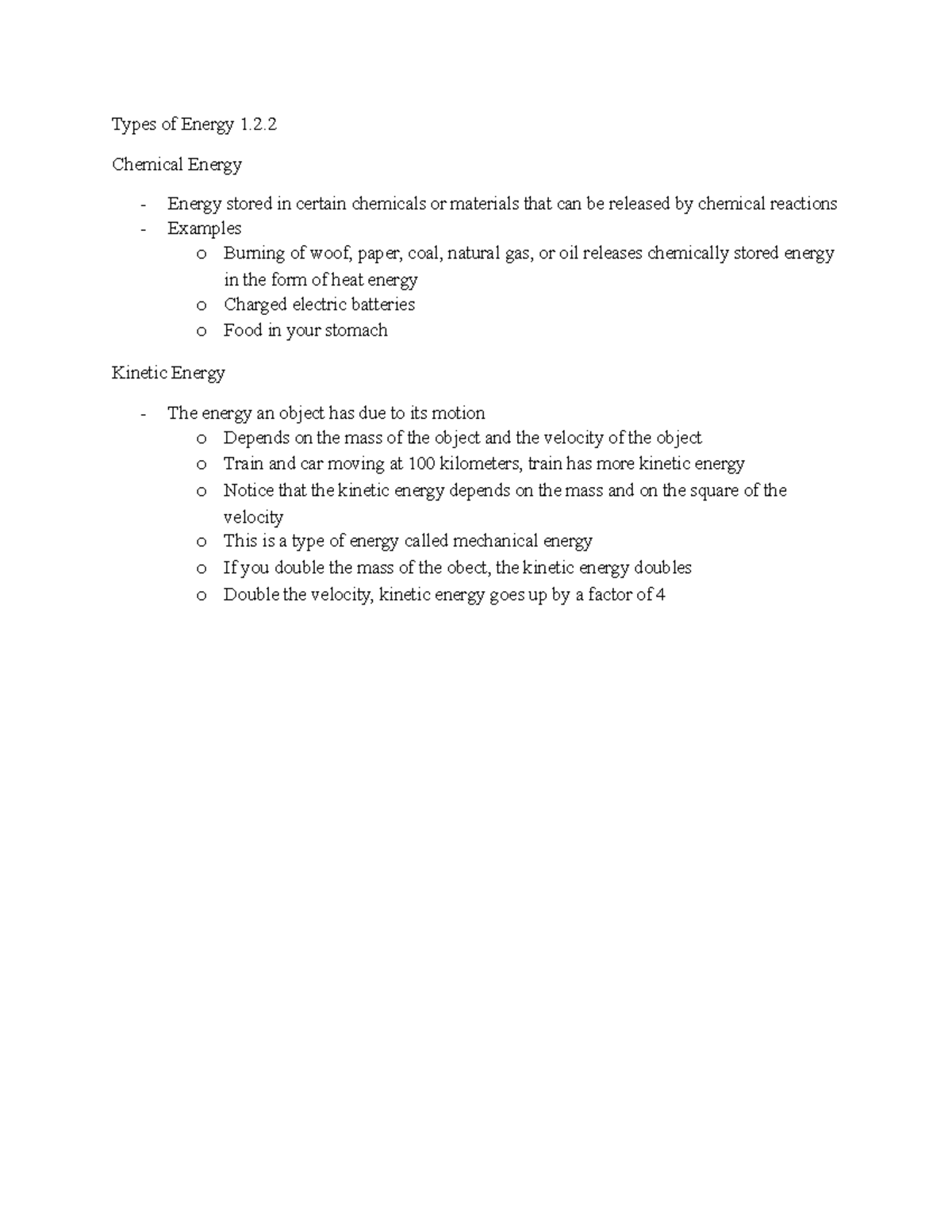 Types of Energy 1 - Lecture notes 1 - Types of Energy 1. Chemical ...