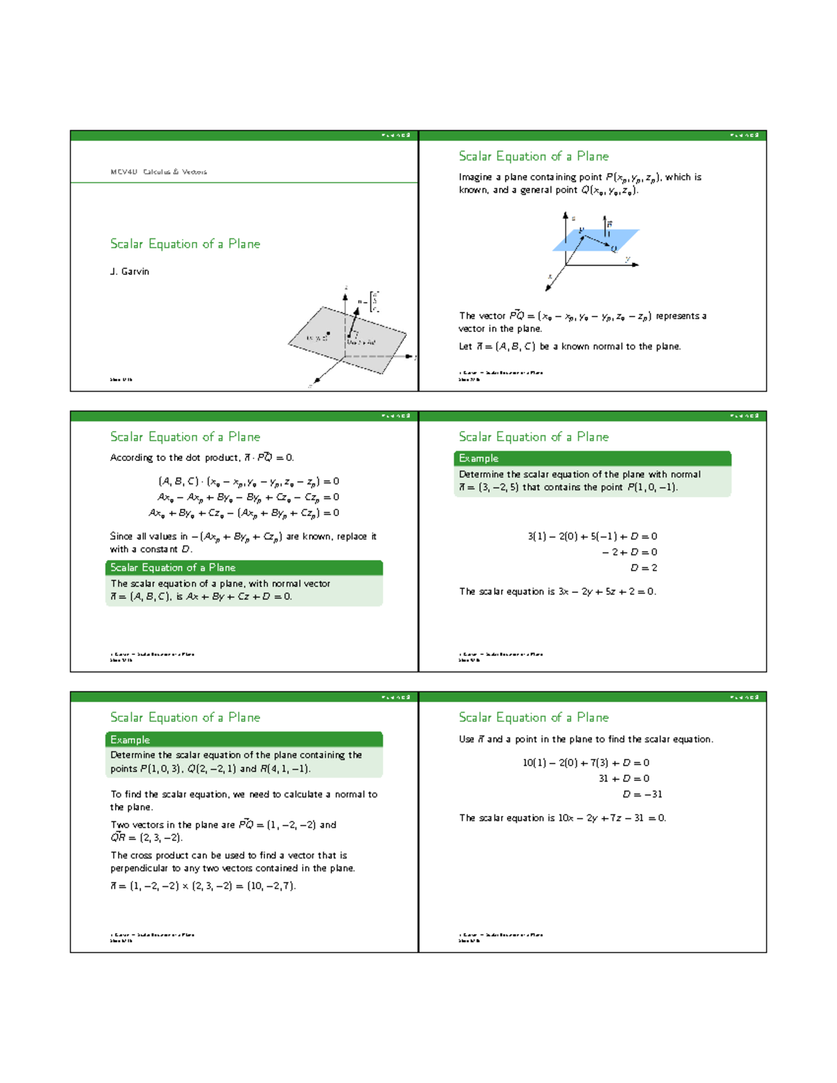 Scalar plane handout - notes - p l a n e s MCV4U: Calculus & Vectors ...