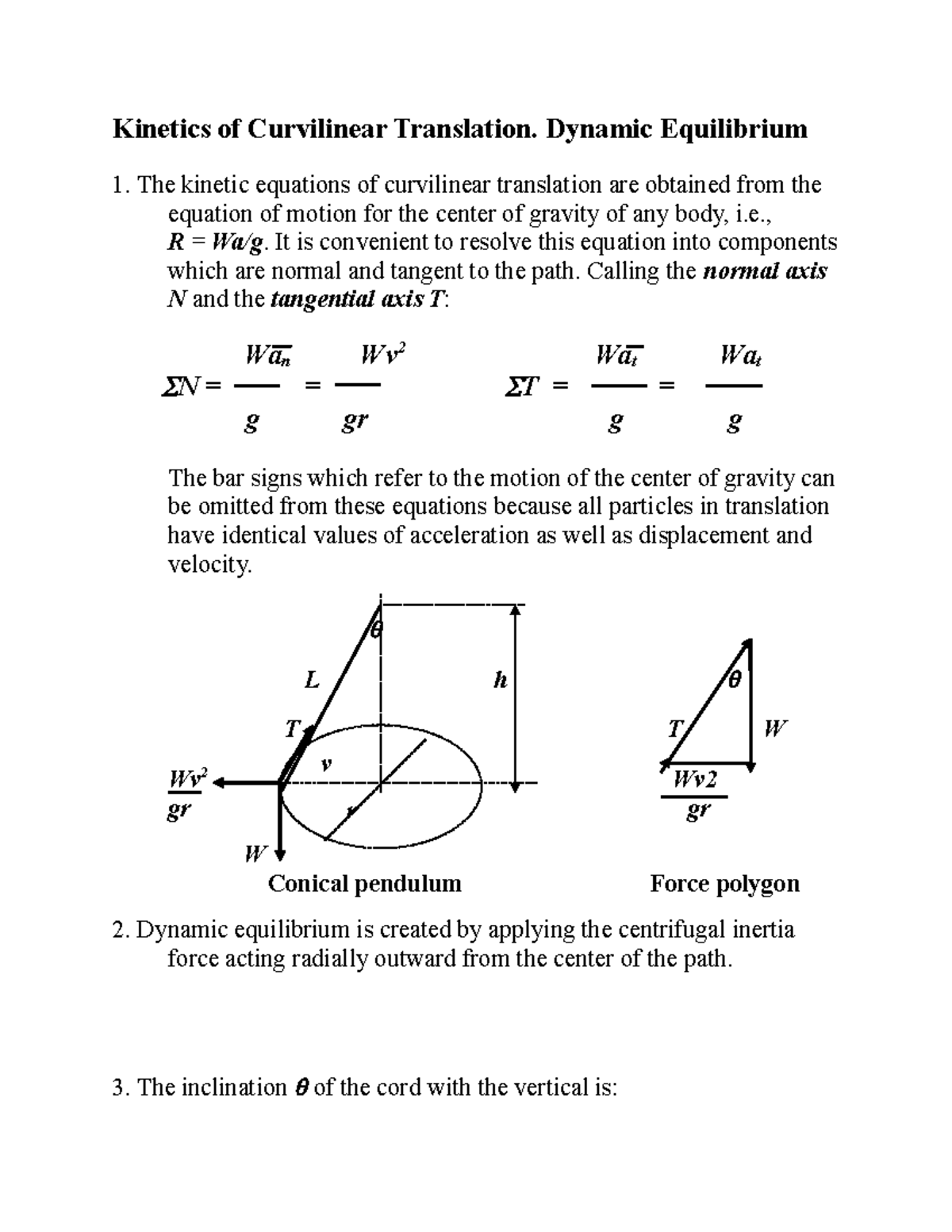 Kinetics Of Curvilinear Translation Dynamic Equilibrium Kinetics Of