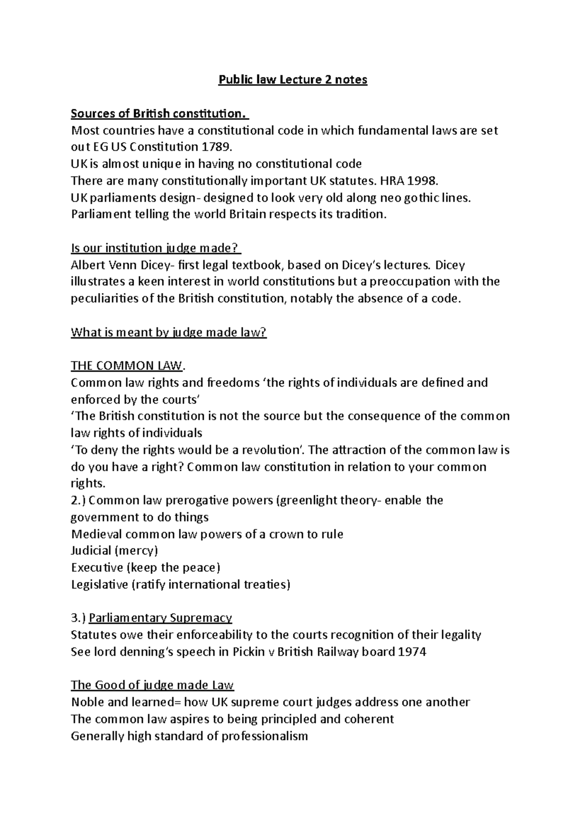 Public law Lecture 2 notes - Public law Lecture 2 notes Sources of ...