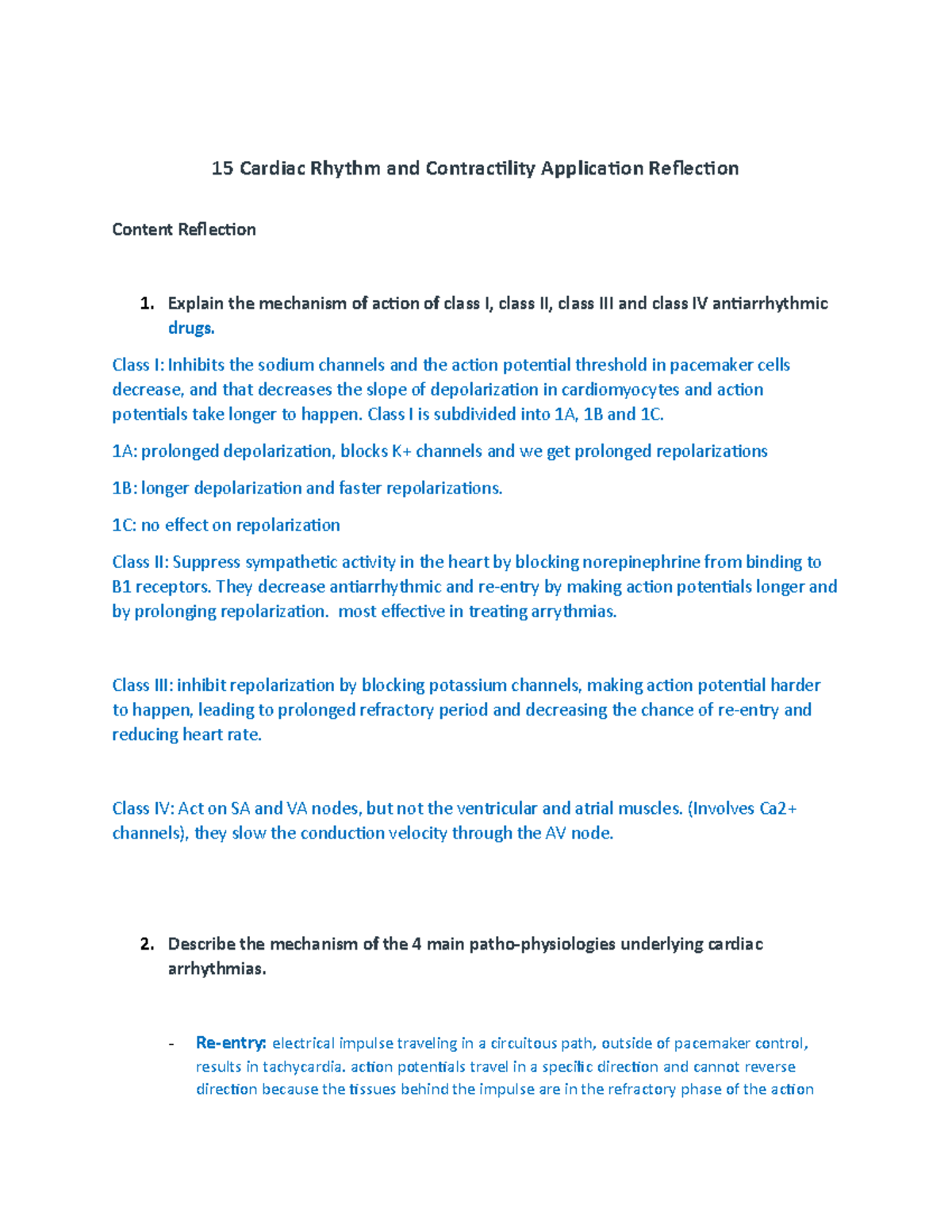 15 Cardiac Rhythm and Contractility Application Reflection - Class I ...