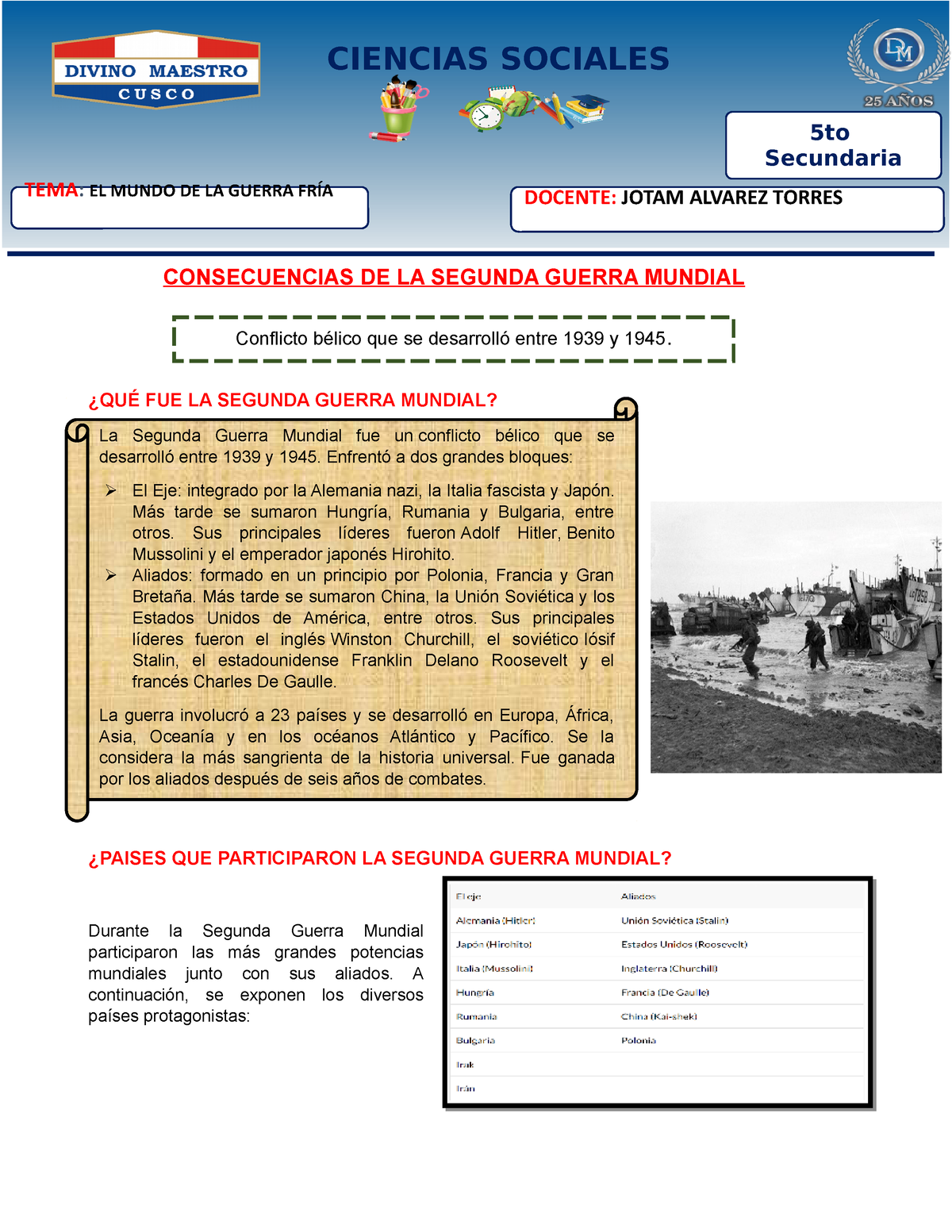 S1 - Consecuencias DE LA Segunda Guerra Mundial - 5° - CONSECUENCIAS DE LA SEGUNDA  GUERRA MUNDIAL - Studocu