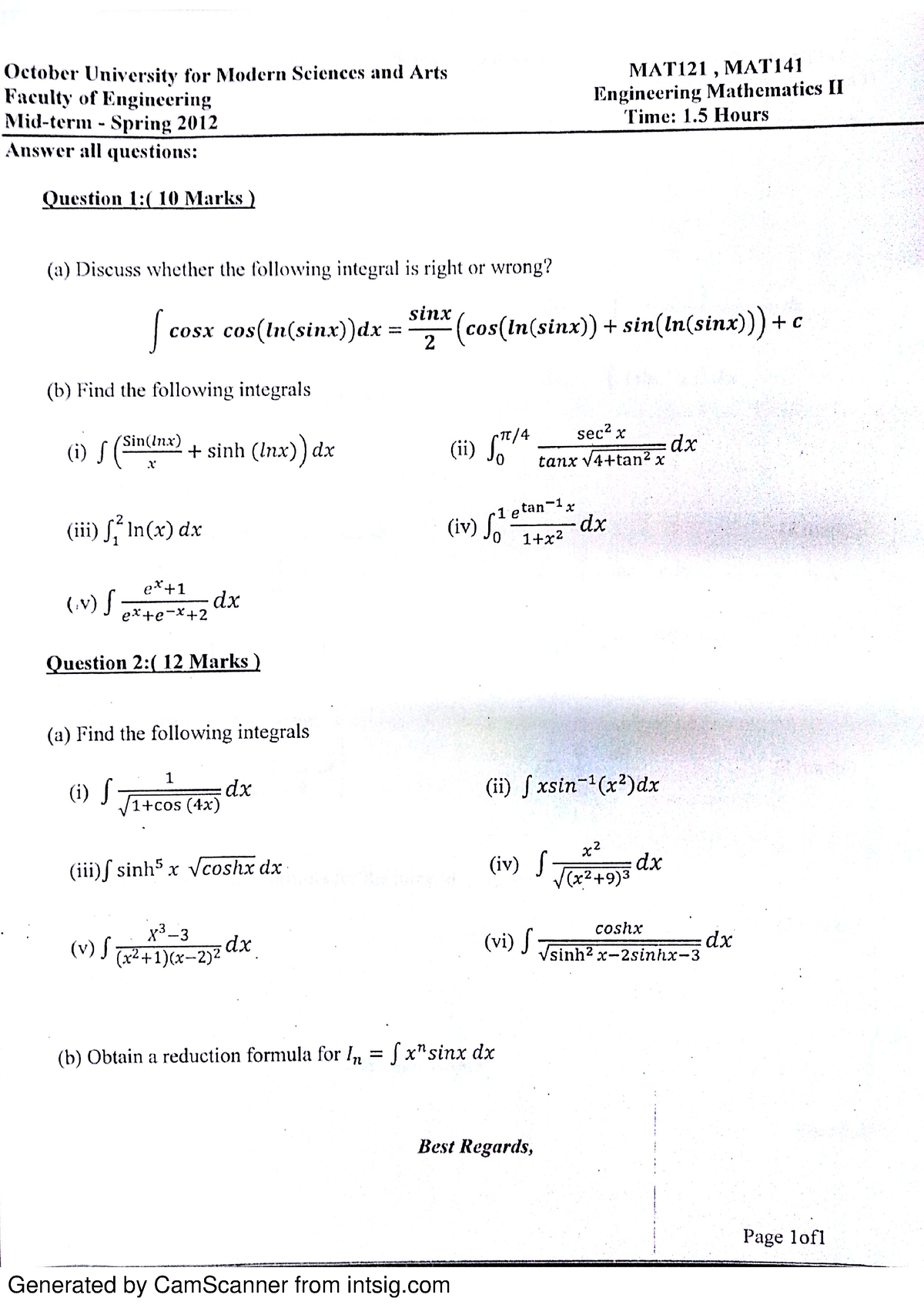 MAT141 Midterms - lllll - October University for Modern Sciences and ...