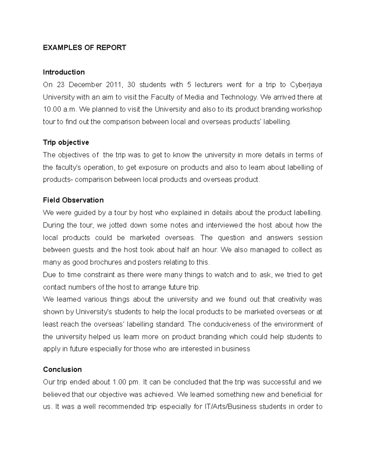 Report examples - EXAMPLES OF REPORT Introduction On 23 December 2011 ...