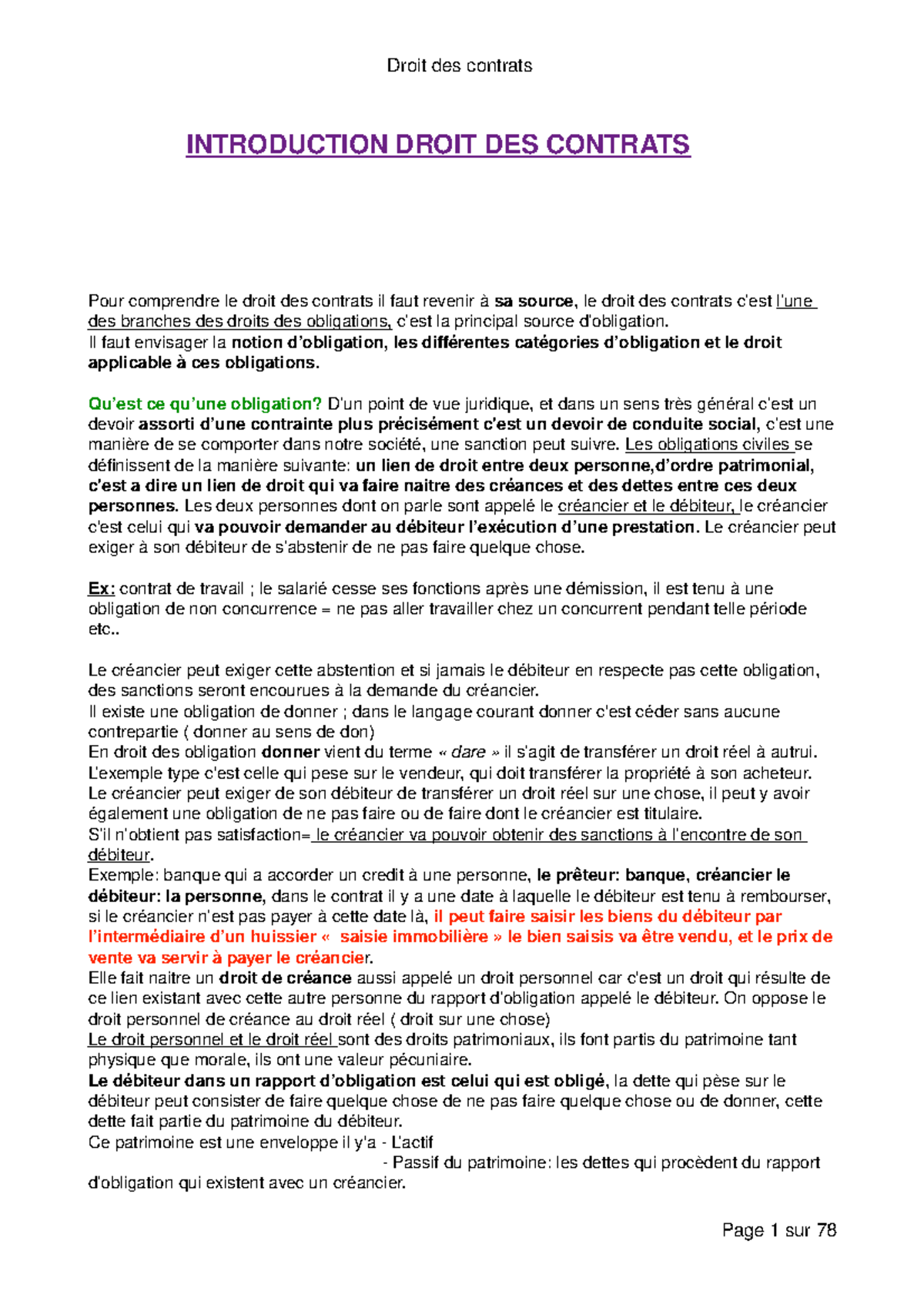 Contrat Complet Als - Droit Des Contrats INTRODUCTION DROIT DES ...