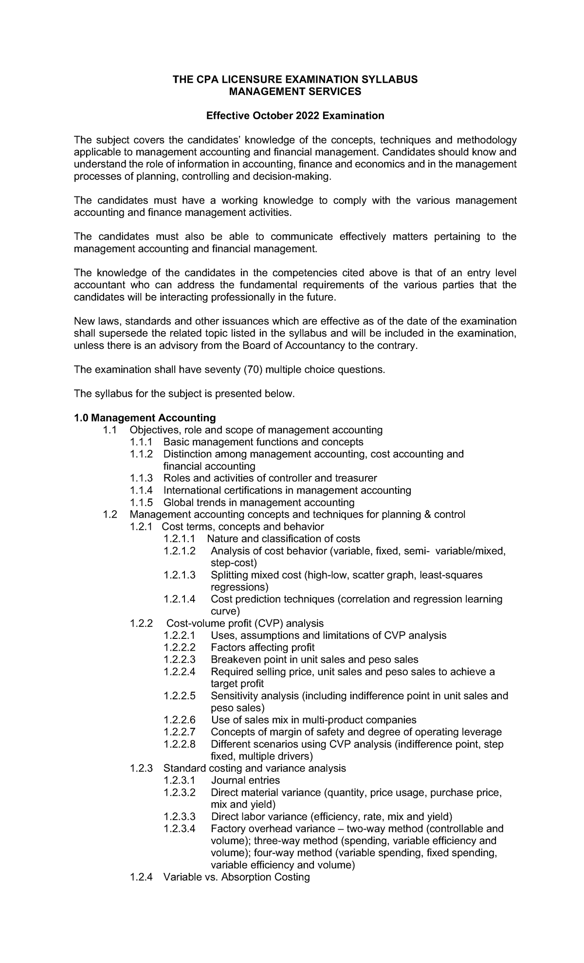 Annexes Syllabi Effective October 2022 - THE CPA LICENSURE EXAMINATION ...